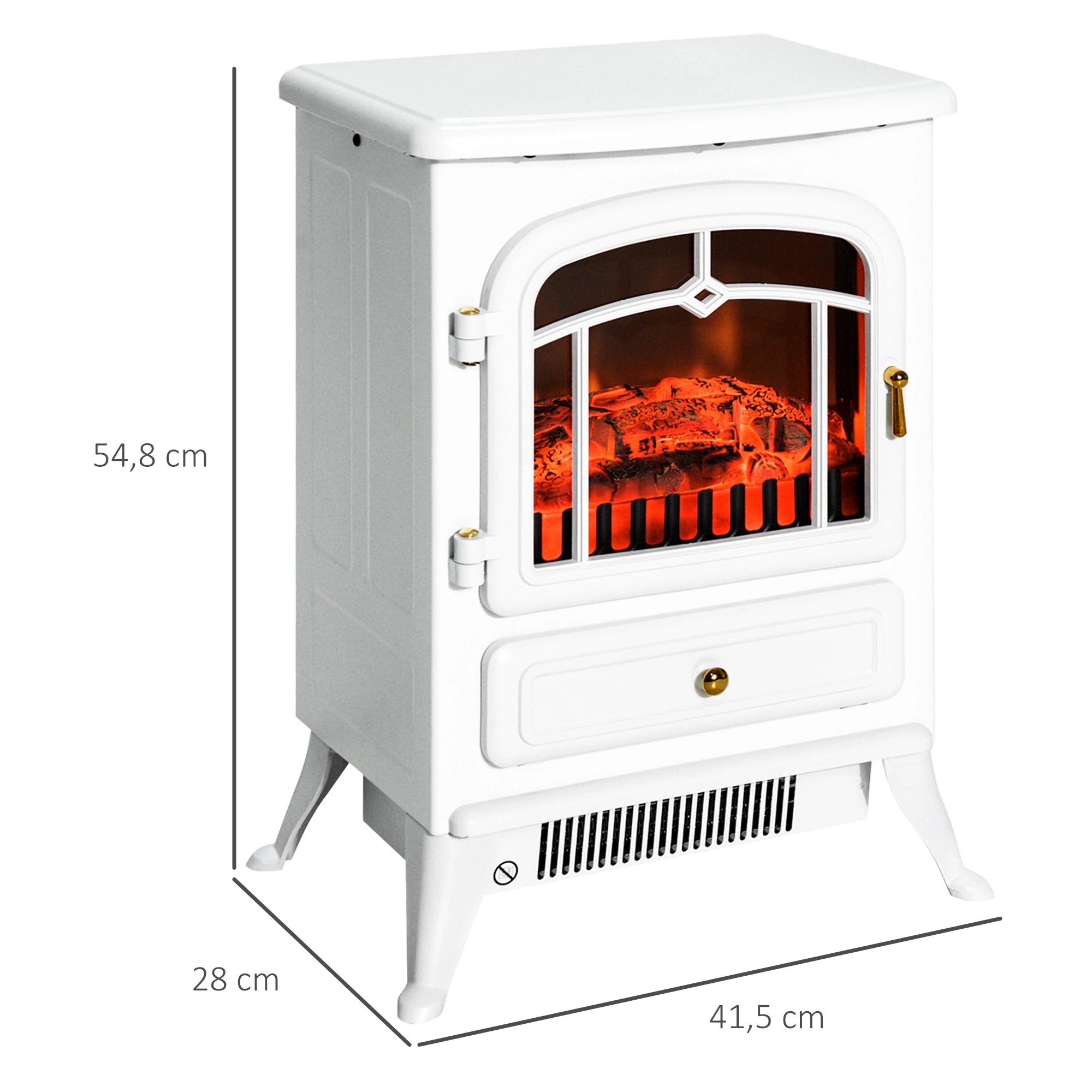HOMCOM Elektrokamin Kaminofen Flammeneffekt 950/1850W Überhitzungs-Schutz Weiß 41,5 x 28 x 54,8 cm