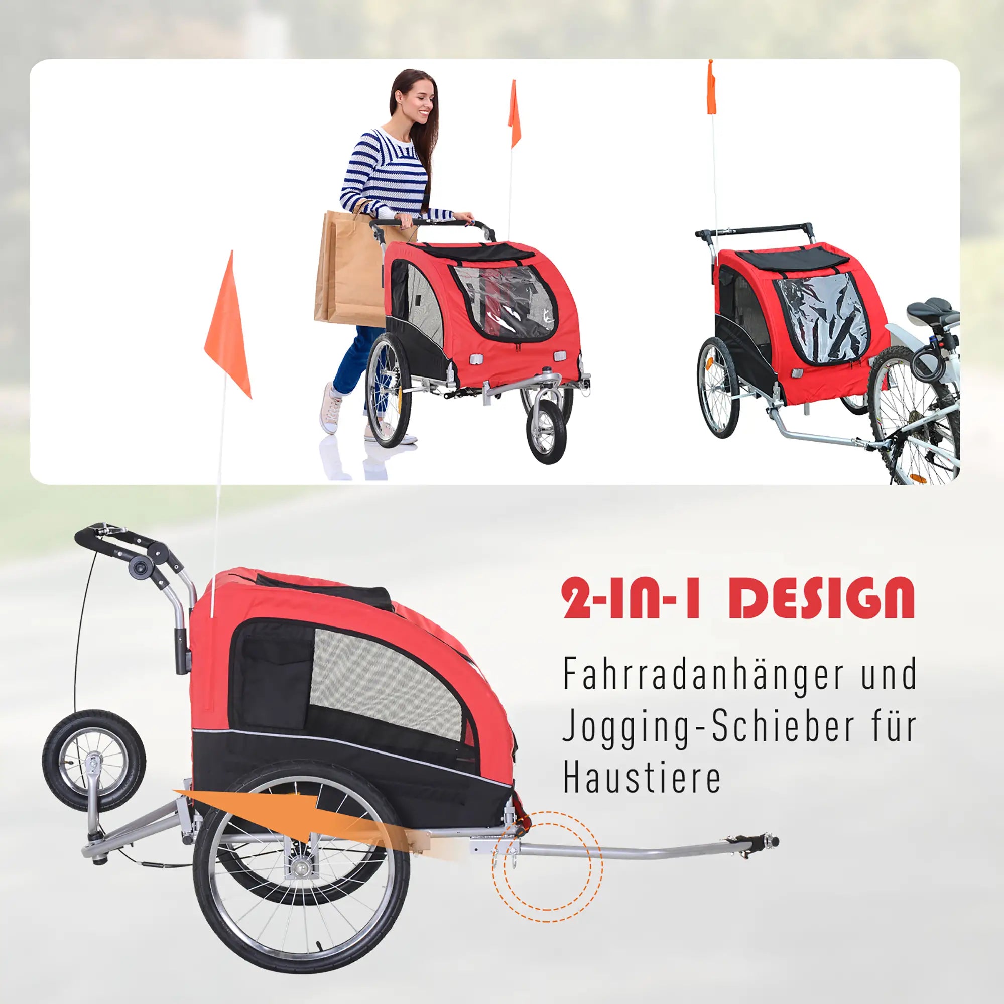 PawHut Hundeanhänger Jogger 2in1 vollgefedert UV-Schutz