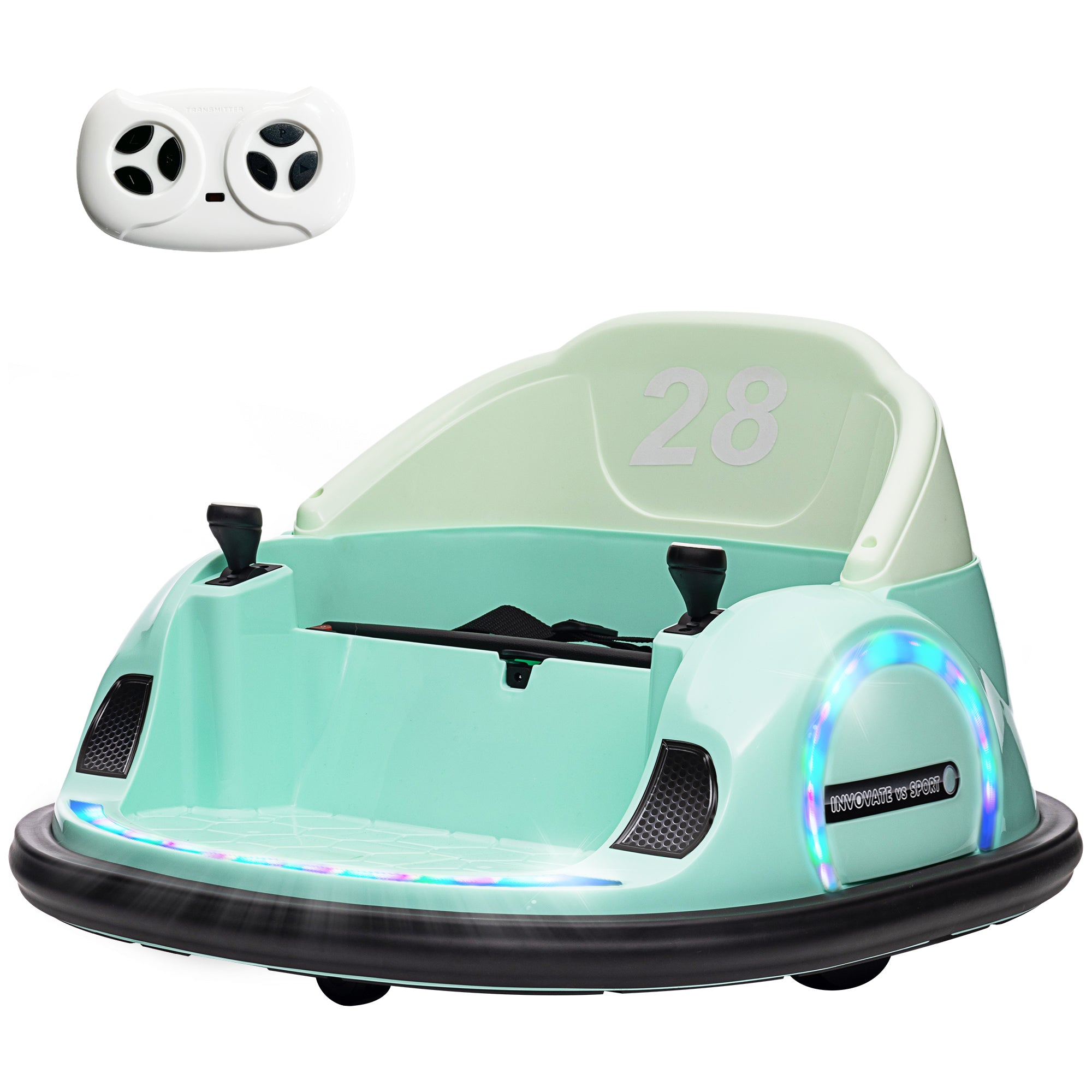 AIYAPLAY Autoscooter, 360° Rotation, 2 km/h Geschwindigkeit, Sicherheitsgurt, LED-Lichter, Musik und Hupe, Grün