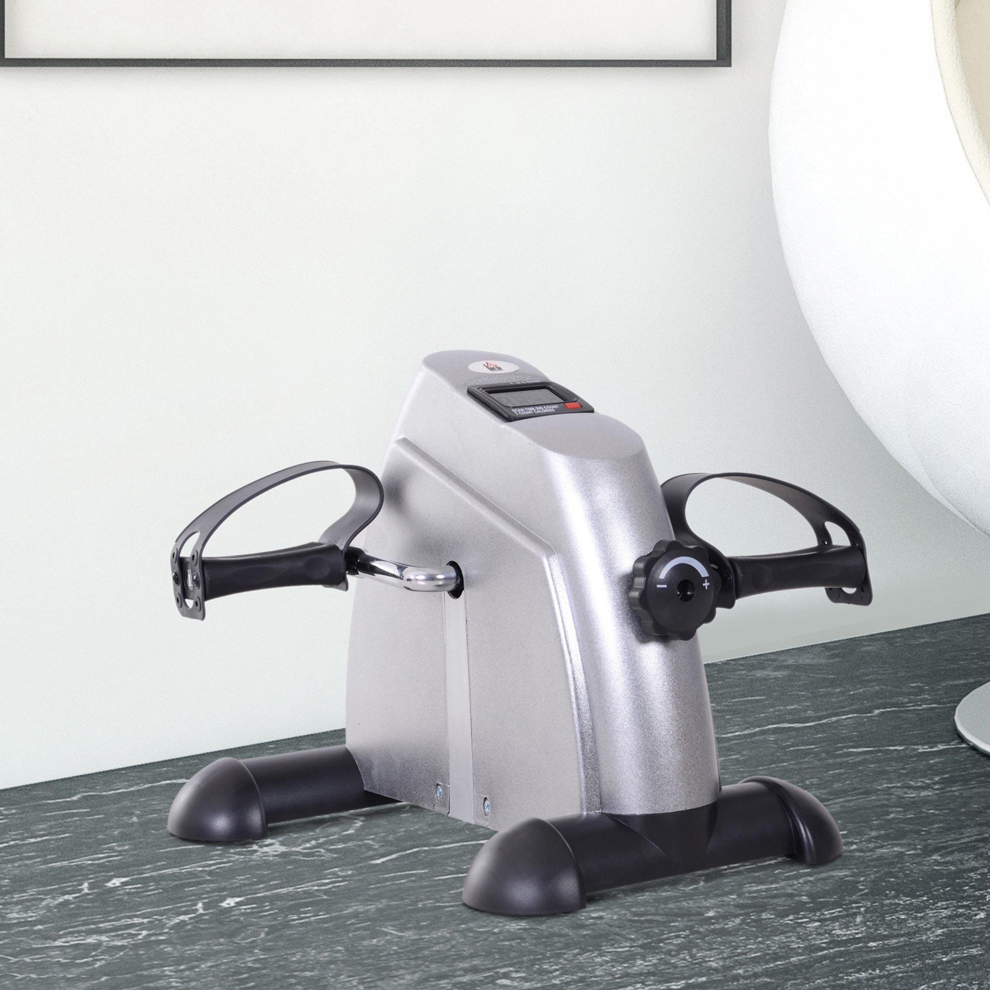 HOMCOM Mini Heimtrainer Fitnessbike Pedaltrainer mit LCD-Display verstellbarer Widerstand Arm und Beintrainer Hometrainer Fitnessgerät für Senioren Zuhause Heim Büro 35 x 40 x 31 cm Silber