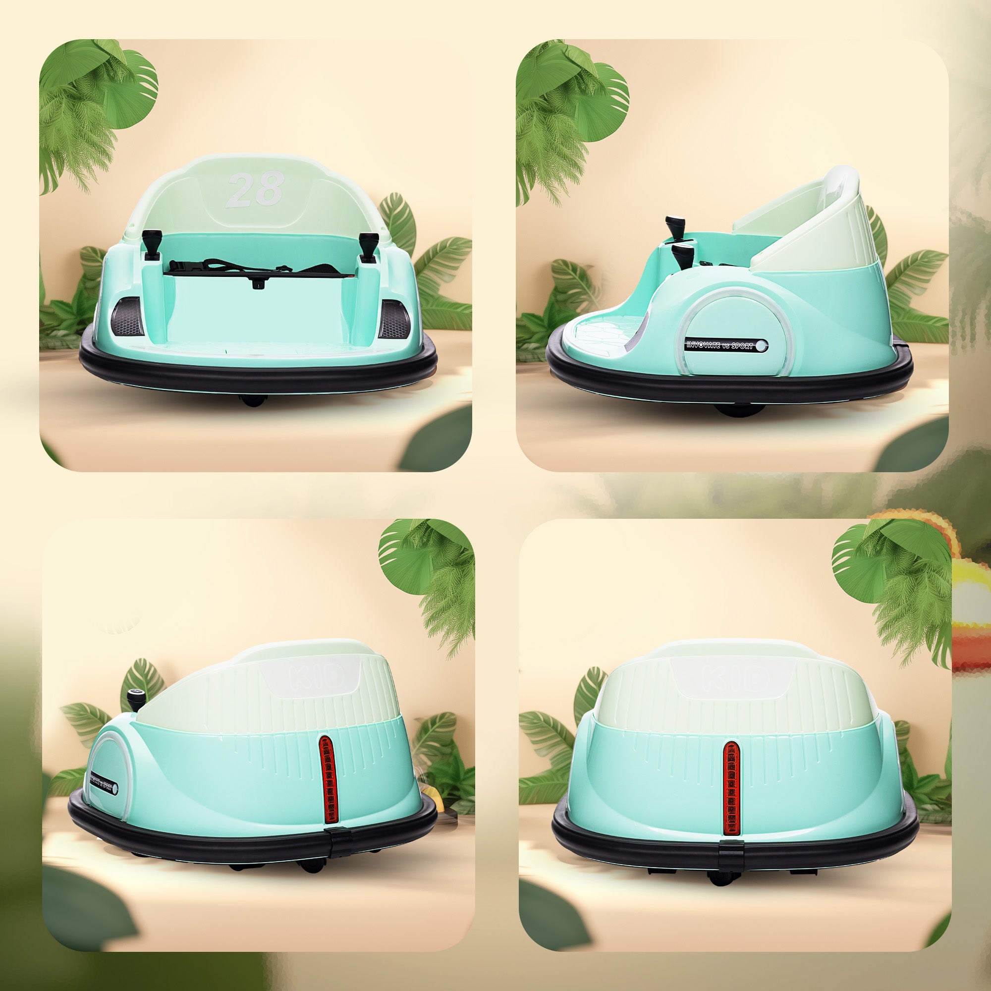 AIYAPLAY Autoscooter, 360° Rotation, 2 km/h Geschwindigkeit, Sicherheitsgurt, LED-Lichter, Musik und Hupe, Grün