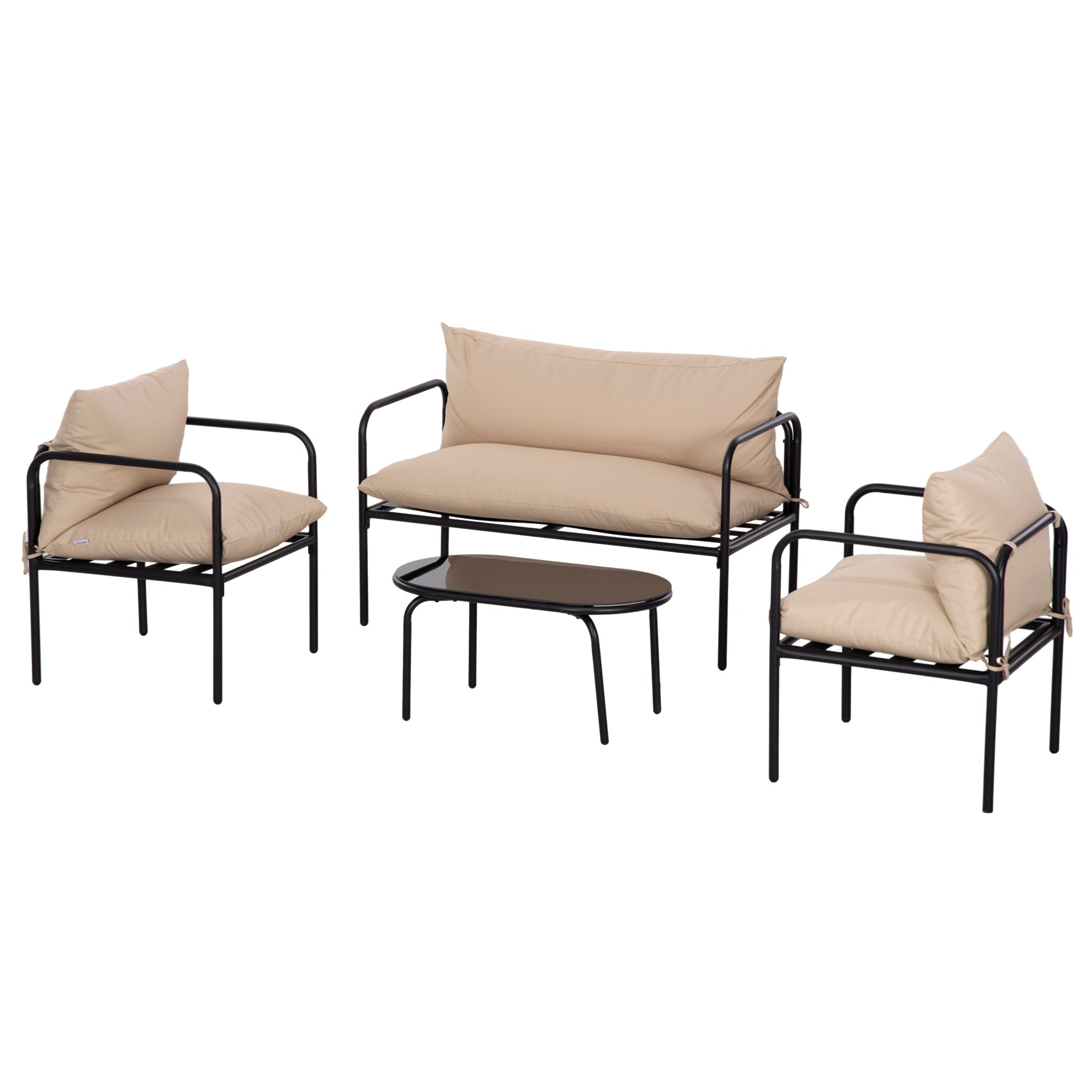 Outsunny Gartensofa-Set Rattan-Sofa-Set, Boho-Stil, wettereständig, 116 cm x 58 cm x 66 cm, Khaki