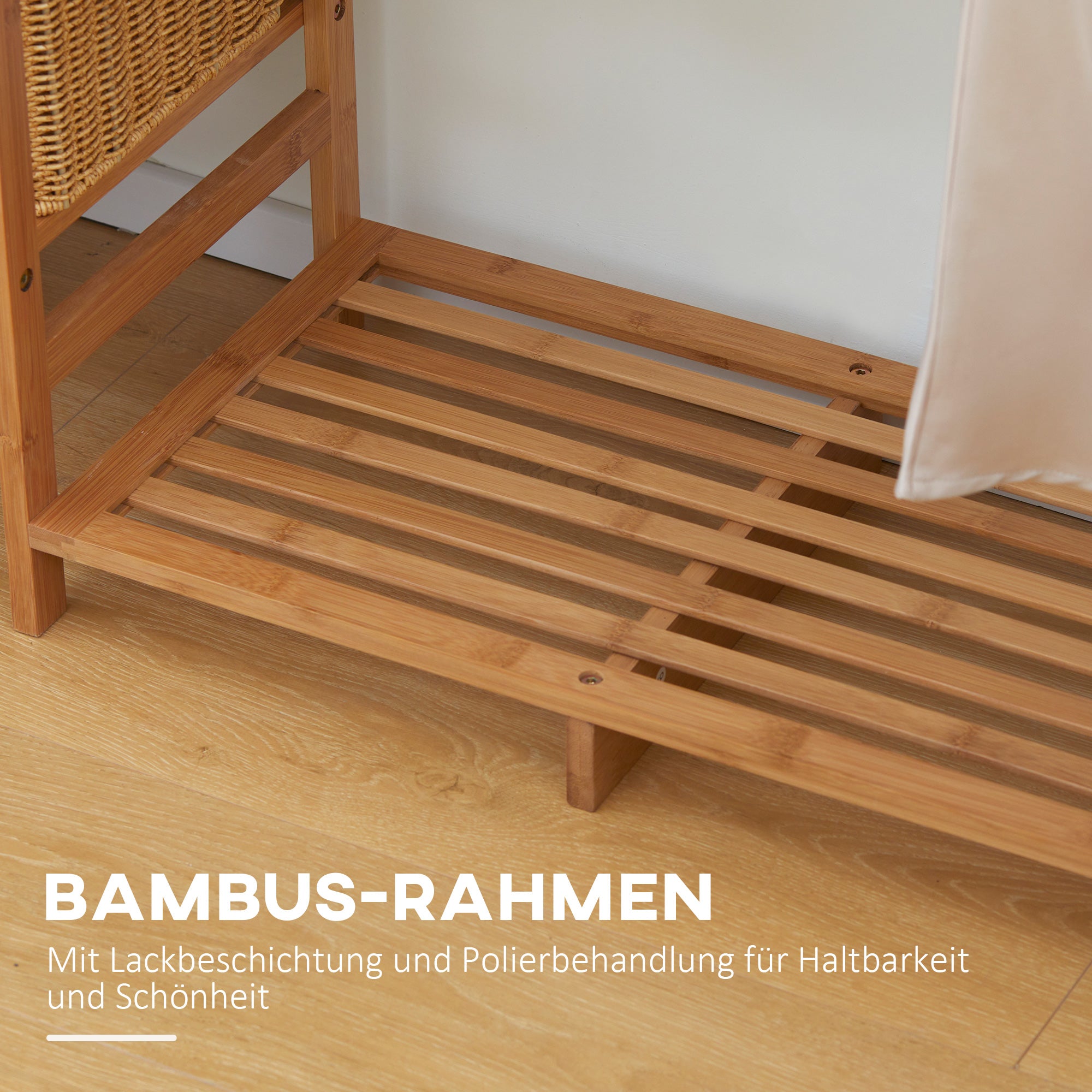 HOMCOM Kleiderständer Garderobenständer mit Kleiderstange, Schuhablag, Regal, Garderobe aus Bambus Naturholz