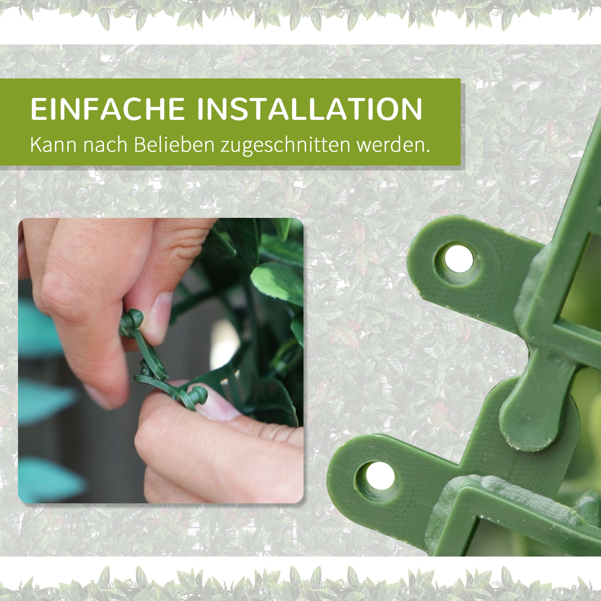 Outsunny 12 Stück künstliches Pflanzenwand Hecke 50x50 cm UV-Schutz Sichtschutz Glanzmispeln Design Heckenpflanze für Garten Outdoor Dekor