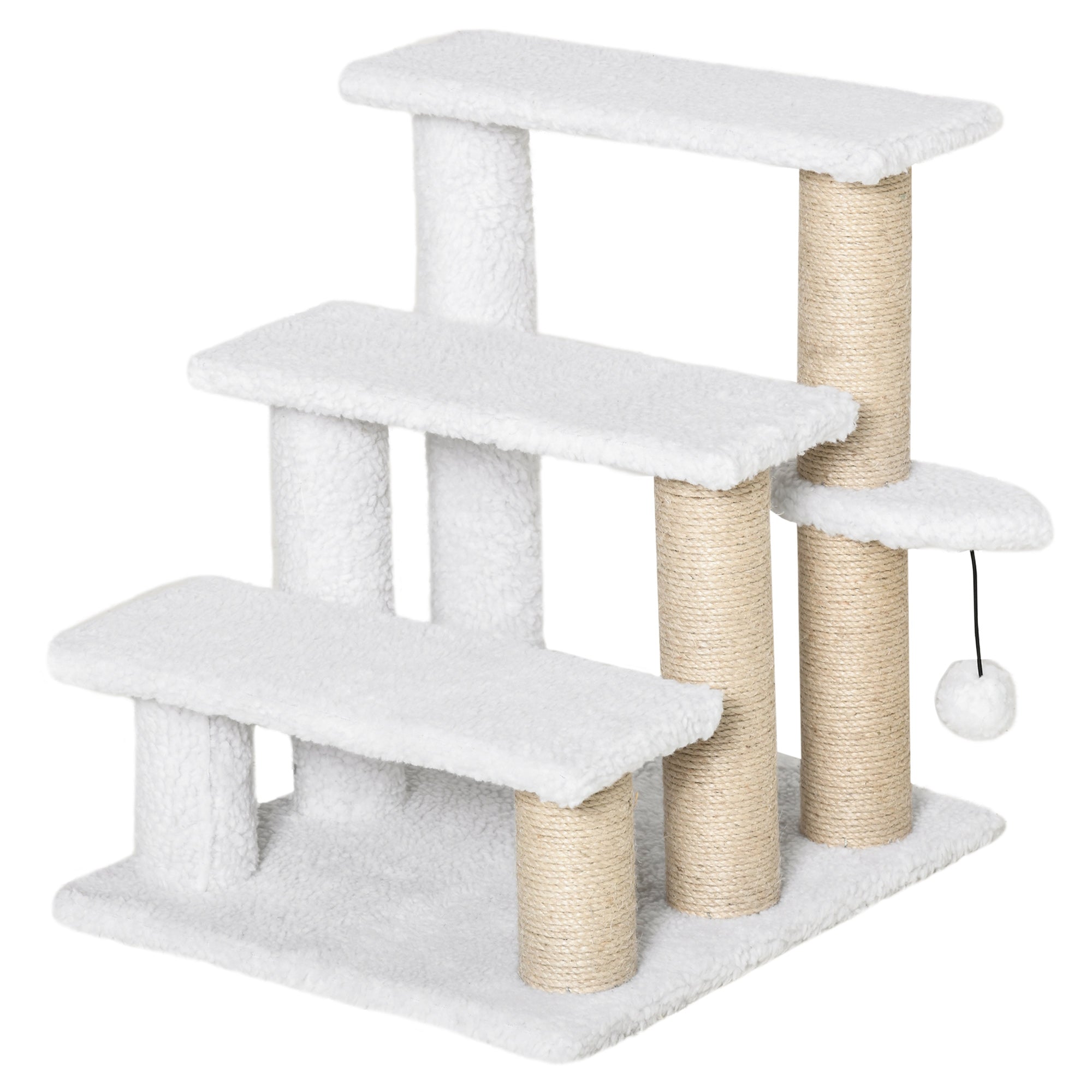 PawHut 3-stufige Haustiertreppe mit Kratzsäulen & Spielball