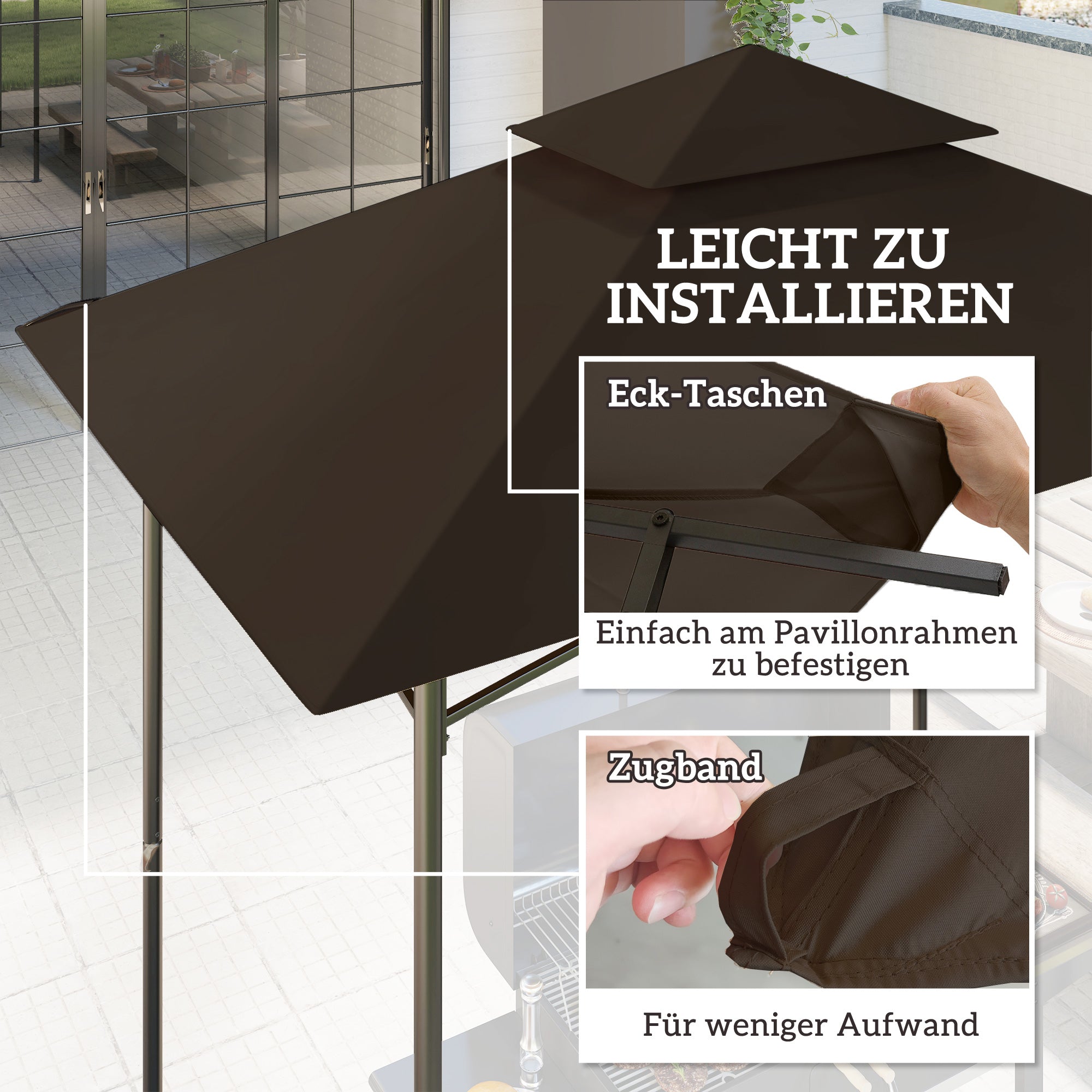 Outsunny Ersatzplane für Gartenpavillon, Grillpavillon-Ersatzdach für 152 x 244 cm Gestelle, UPF50+ Schutz, Polyester, Kaffee