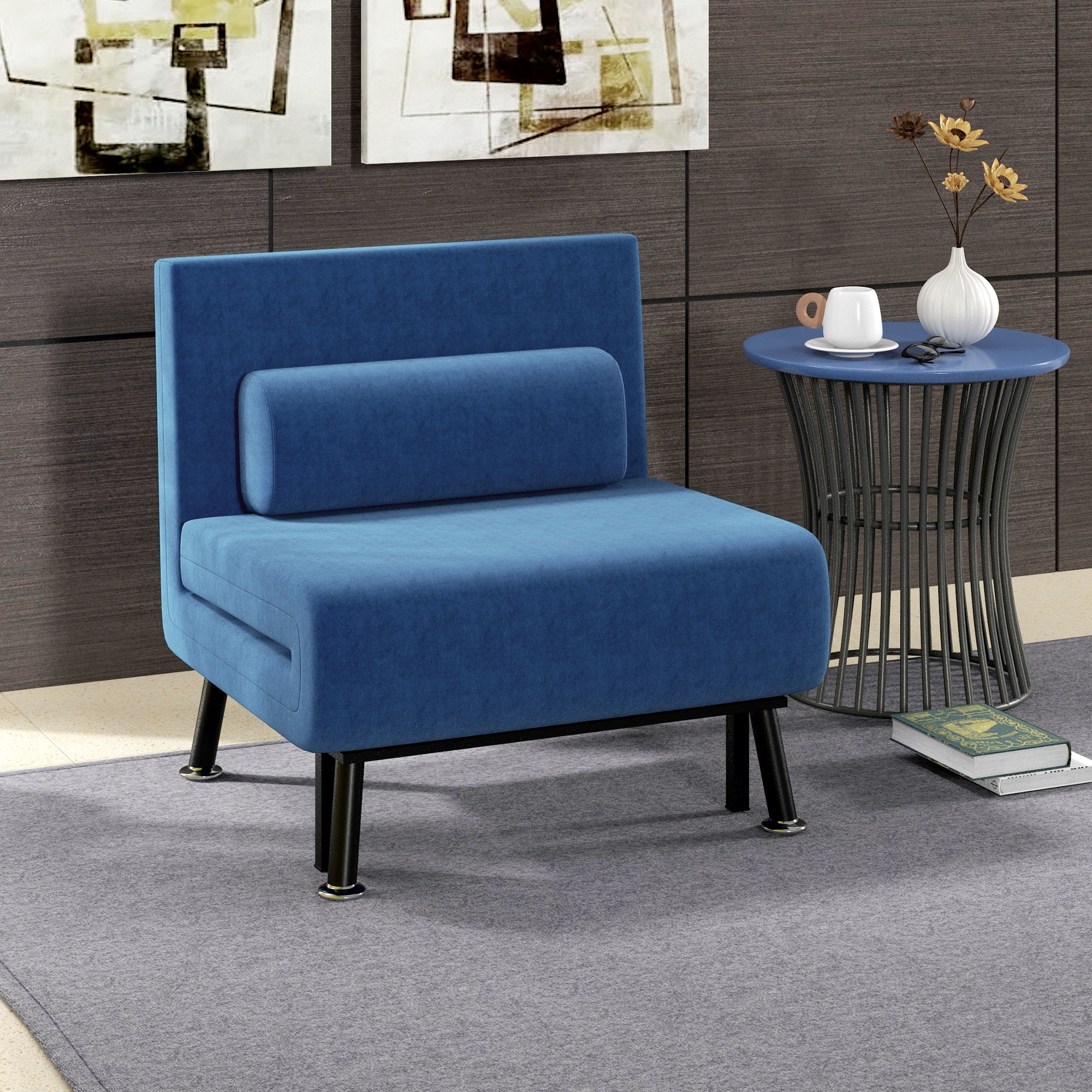 HOMCOM Klappsessel mit Bettfunktion, klappbarer Relaxsessel in Leinenoptik, Verstellbare Rückenlehne, 75x70x75 cm, Dunkelblau