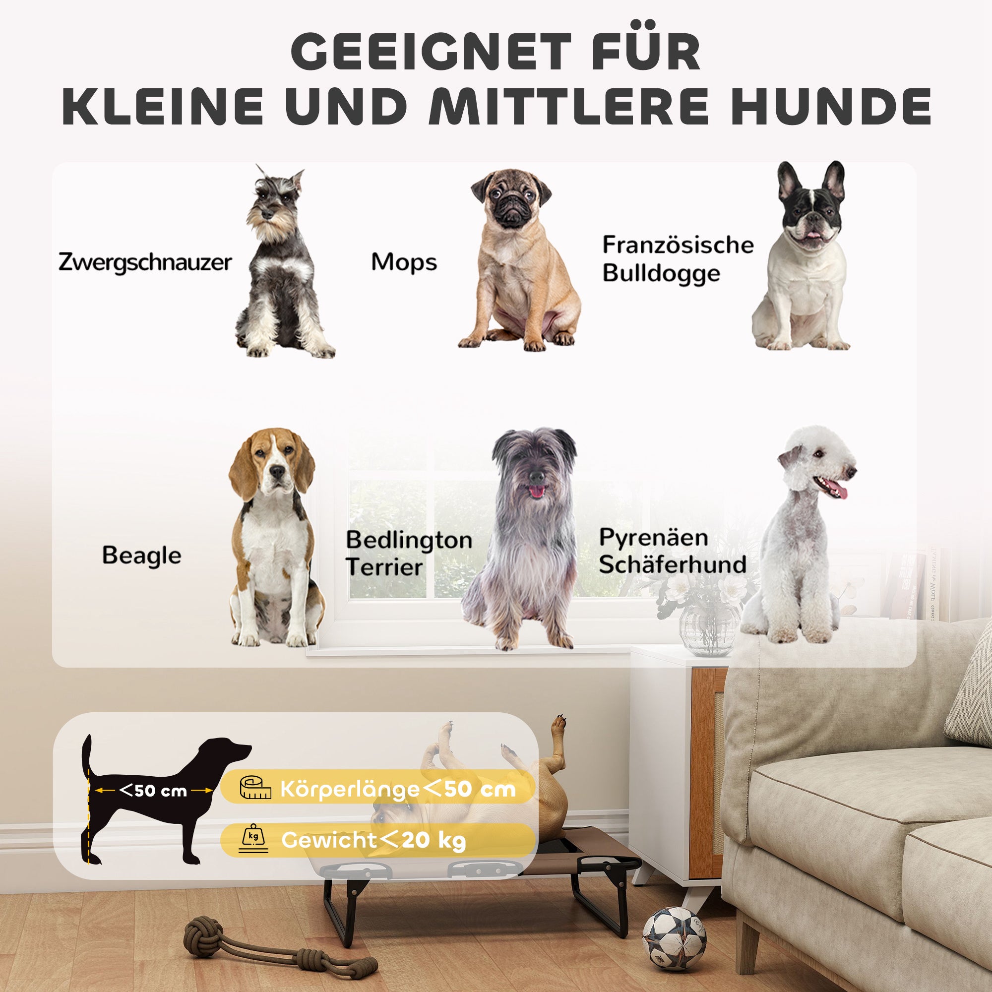 PawHut Erhöhtes Hundebett klappbar Haustierbett, Outdoor Hundeliege mit Netzdesign Kaffee Oxford 75 x 51 x 18 cm