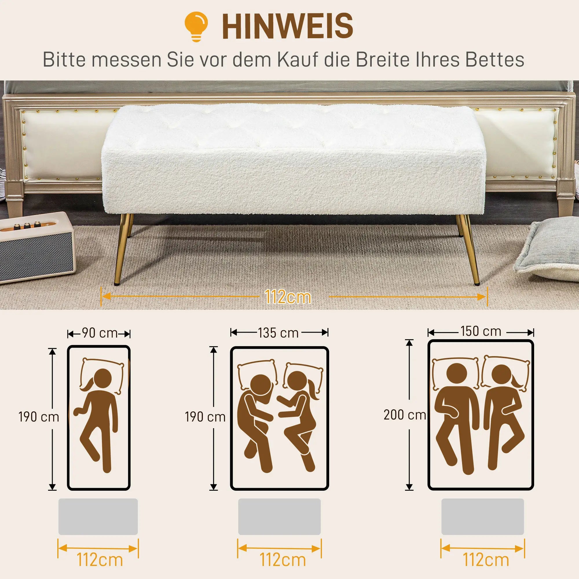 HOMCOM Polsterbank Sitzbank Lammwoll-Optik Knopfheftung Cremeweiß