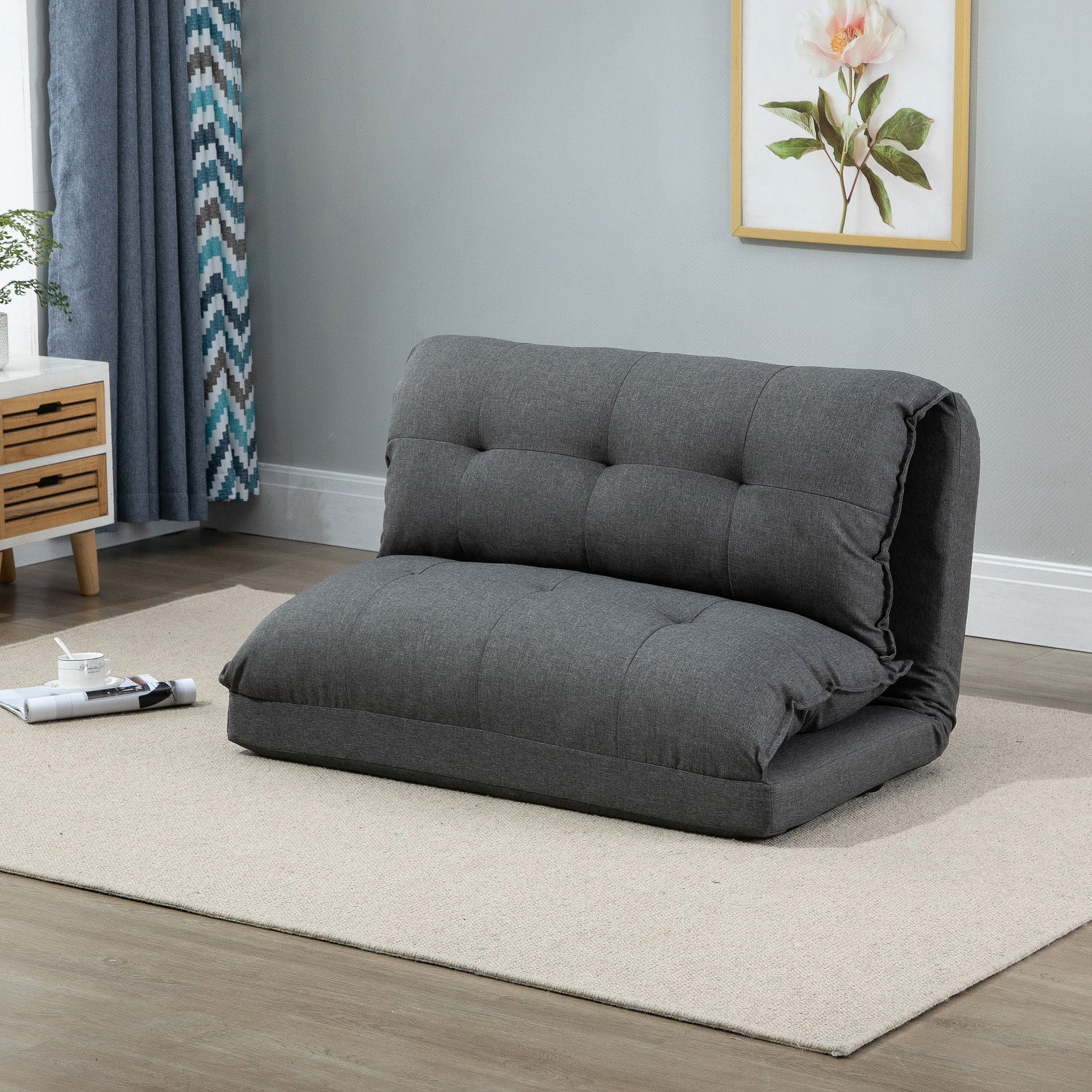 HOMCOM Tiefer Relaxsessel, 13 Positionen, Leinenoptik, Metallstruktur, 100 x 71 x 54 cm, Grau
