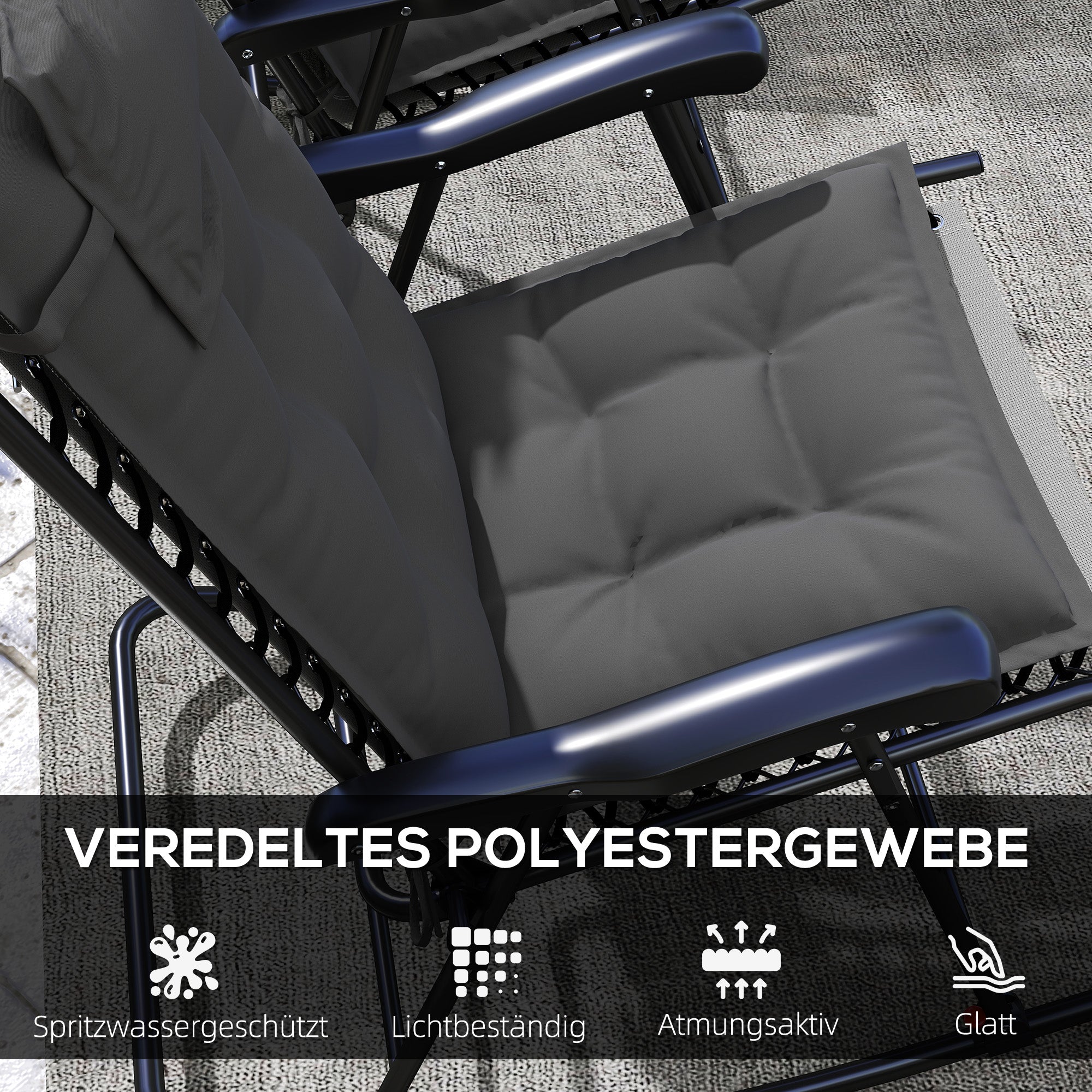 Outsunny 2er Set Auflage für Sonnenliege Wasserabweisend Liegenauflage für Gartenliege Polsterauflage 50x116x5 cm, Dunkelgrau