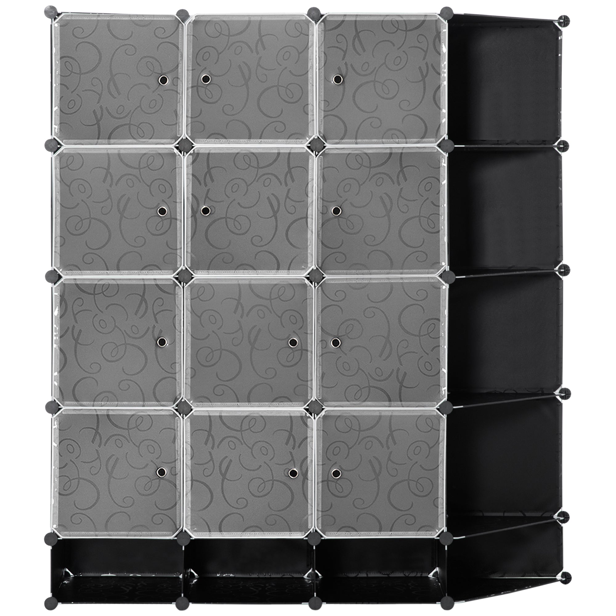 HOMCOM Modularer Aufbewahrungsschrank, Kleiderschrank, 16 Fächer, Kunststoff, Stahl