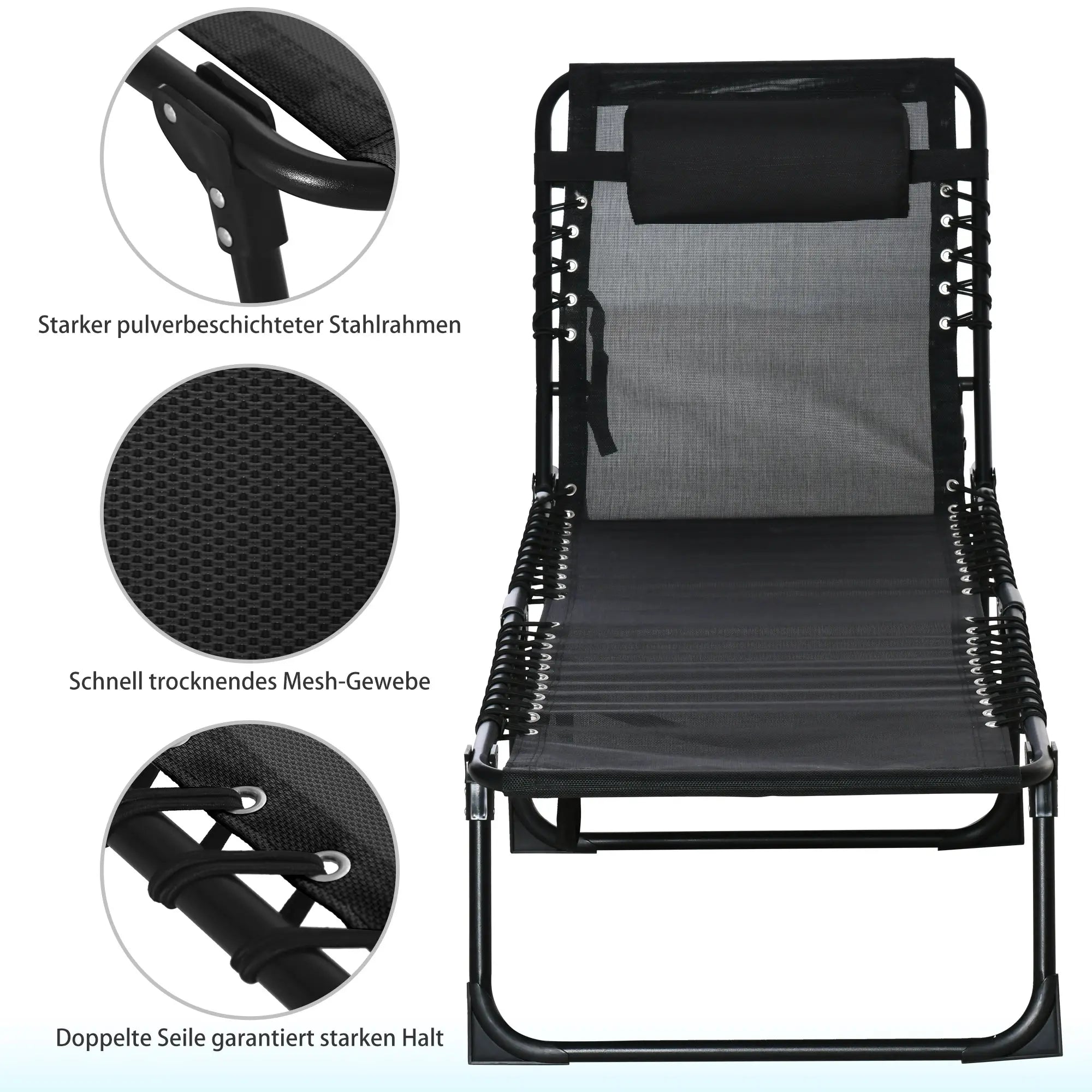 Outsunny Sonnenliege klappbar mit 4-fach verstellbarer Rückenlehne, Schwarz