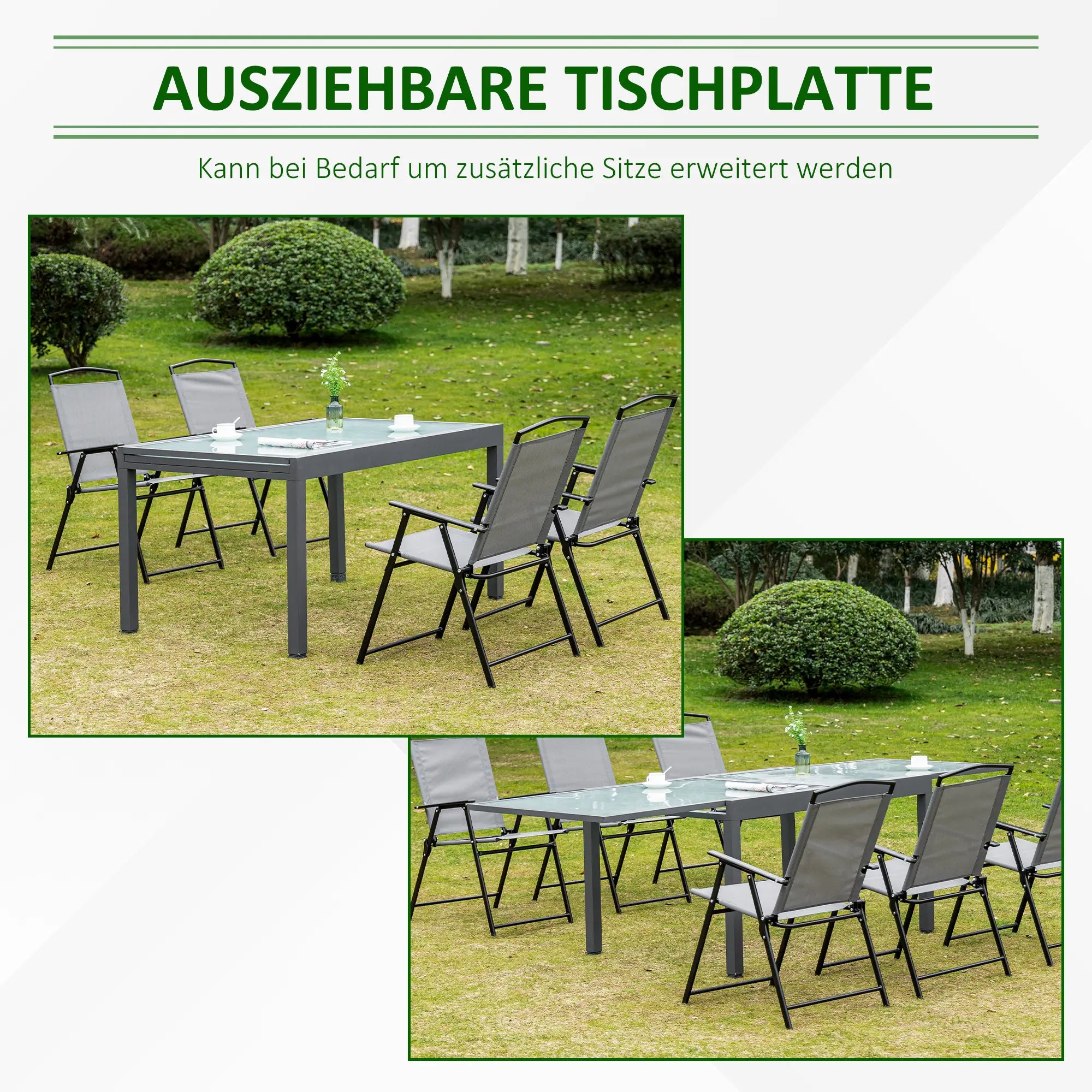 Outsunny Gartentisch ausziehbar gehärtetes Glas Outdoor Esstisch