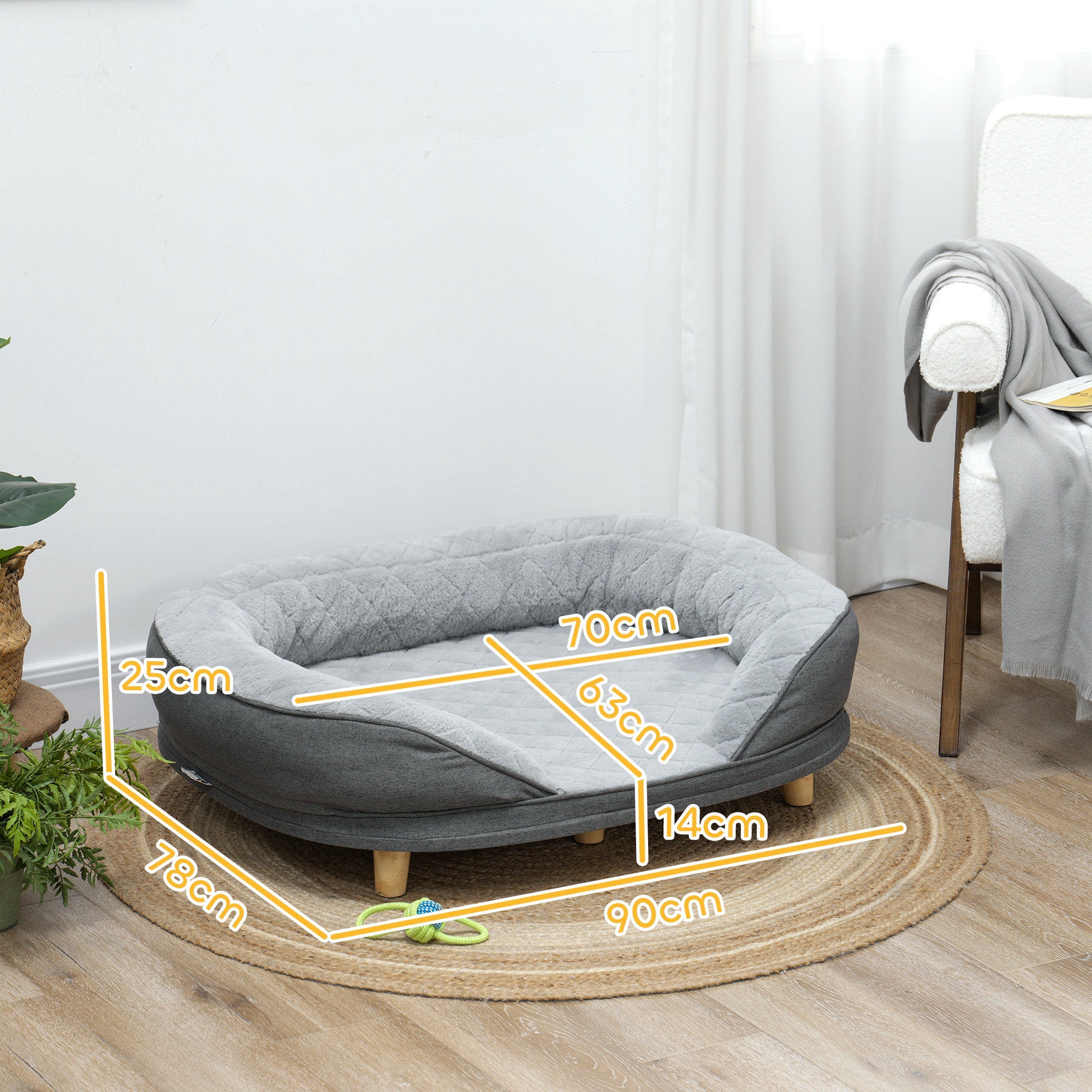 PawHut Hundebett für Hunde bis 25 kg, abnehmbarer Bezug, rutschfeste Füße, 90 x 78 x 25 cm, Grau