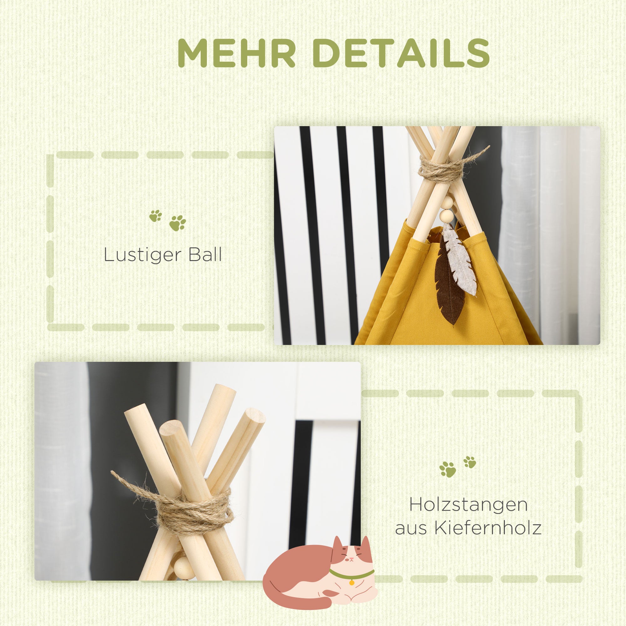 PawHut Tierbett, drolliges Tipi-Design, mit weichem Liegekissen, Bodenmatte, für Hunde und Katzen, 60 x 60 x 76 cm