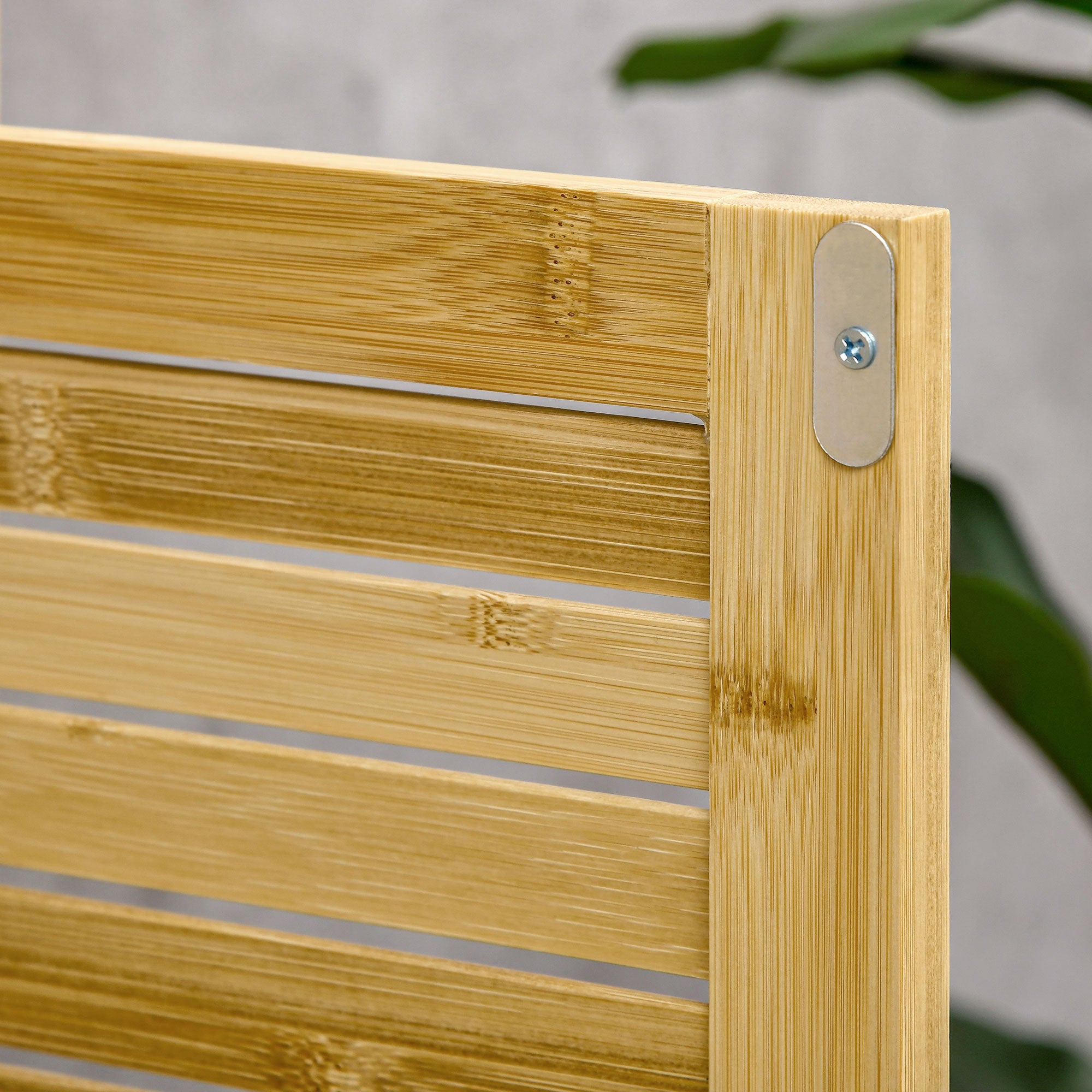 HOMCOM Badezimmerschrank Badschrank Standregal mit 2 Lamellentüren, offenem Regal, Bambus, Aufbewahrungsschrank Schrank für Badezimmer, Wohnzimmer 50 x 25,5 x 92cm Natur