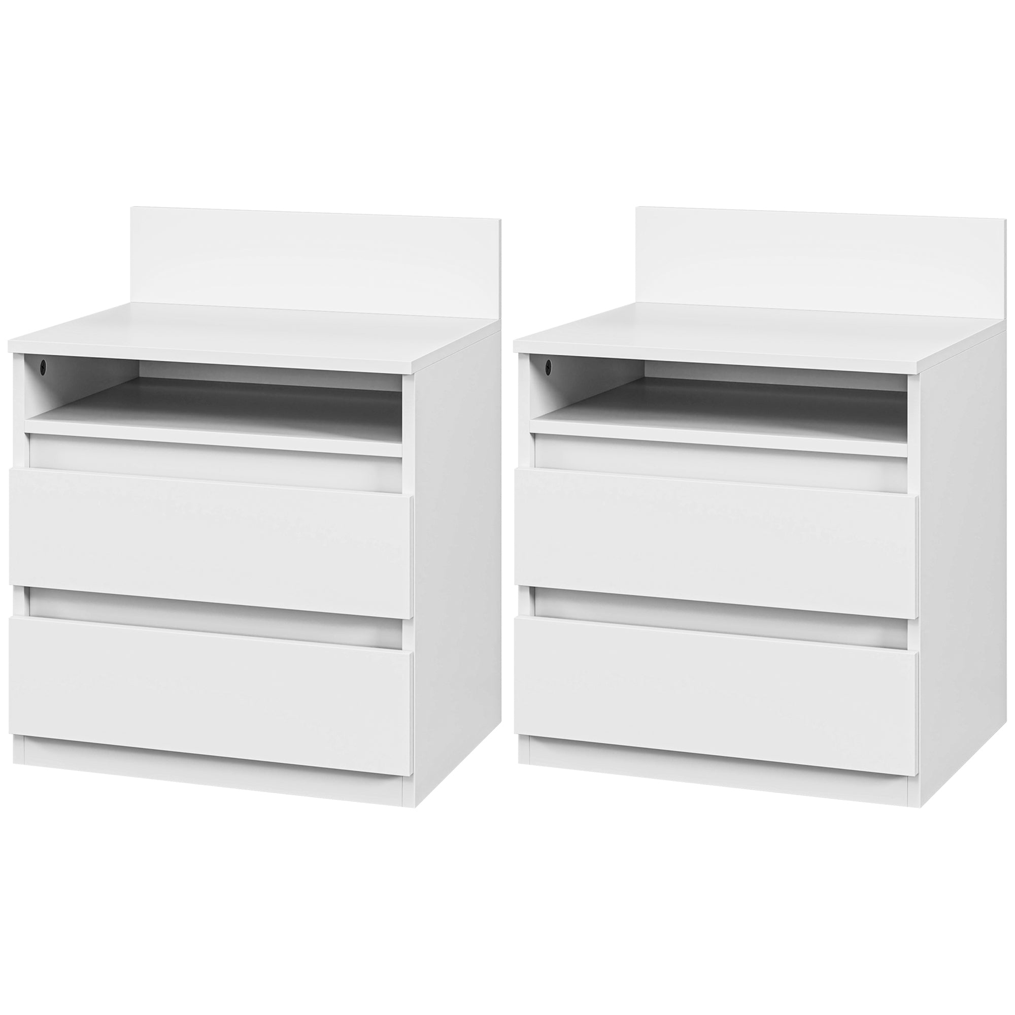 HOMCOM Nachttisch im 2er-Set mit Schubladen und Ablage, moderner Beistelltisch, für Schlafzimmer, Weiß