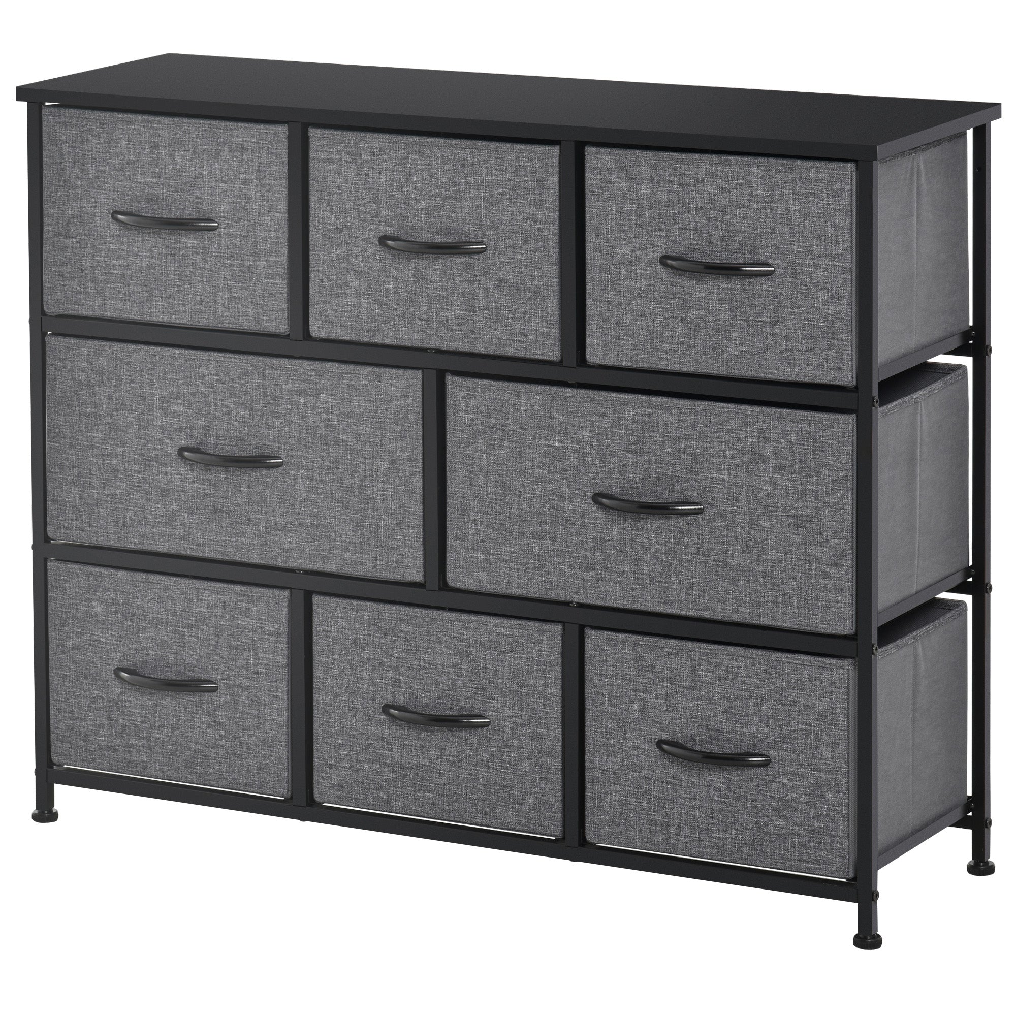 HOMCOM Kommode mit 8 Stoffschubladen, 2 große, 6 kleine, Metallrahmen, Kippschutz, Grau