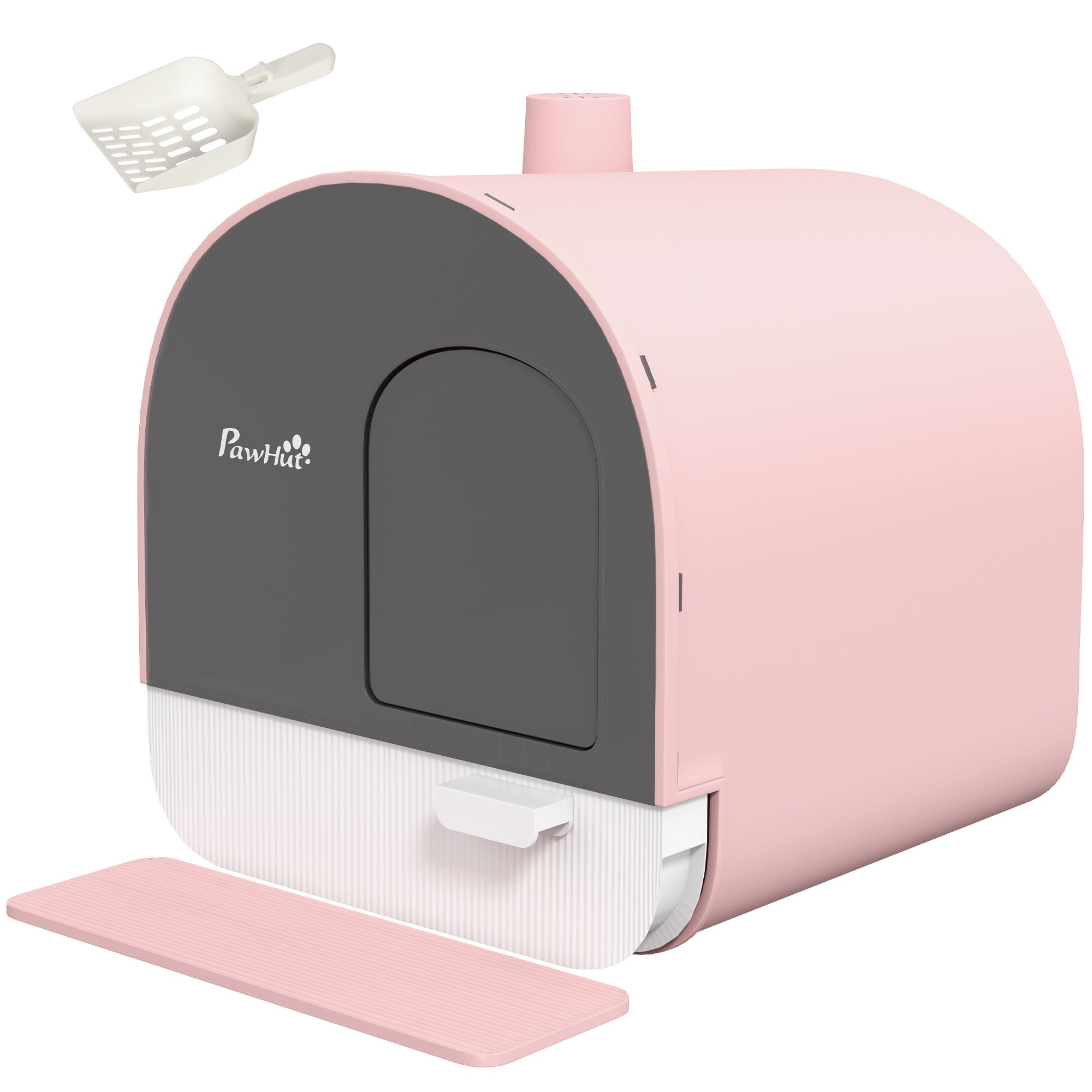 PawHut Katzentoilette mit Deckel, Streuschaufel, Schmutzfangmatte, Kunststoff, Rosa/Schwarz