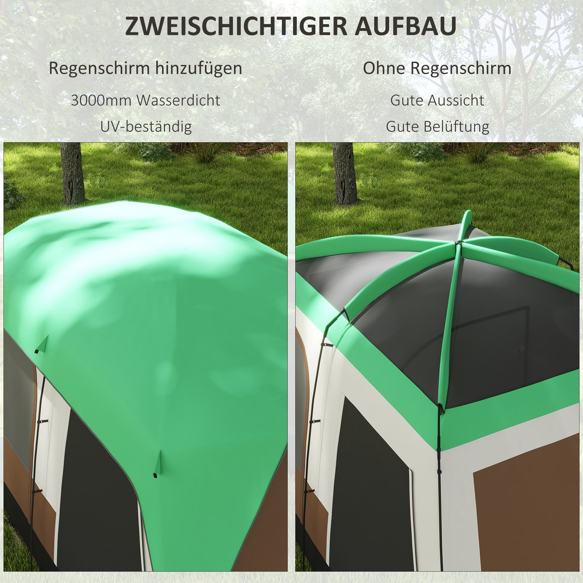 Outsunny Campingzelt für 7-8 Personen, Netzfenster, mit Tragetasche, 4,90 x 3,05 x 2,25 m, Grün