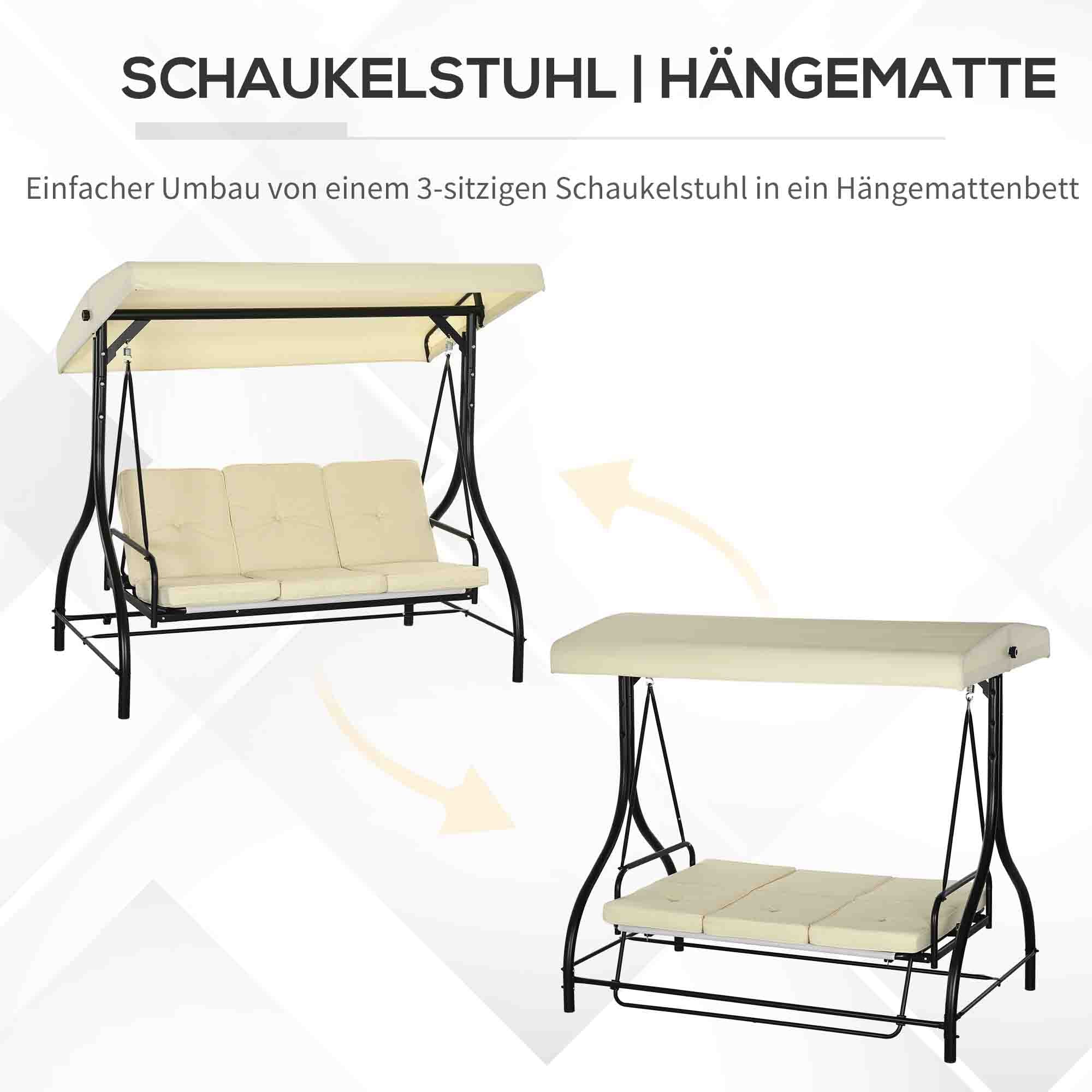 Outsunny Schaukelbank, Hollywoodschaukel mit Sonnenschutz, Gartenschaukel, Verandaschaukel, 3 Sitze, Schaukelbett