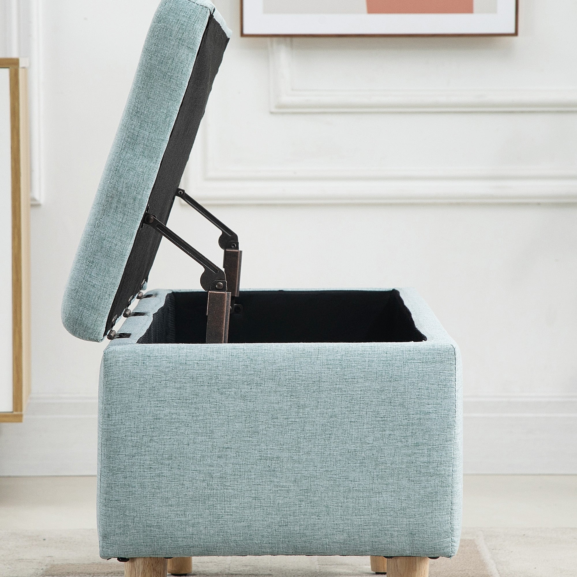 HOMCOM Sitzbank mit Stauraum Polsterbank mit Leinenoptik, Sitztruhe mit Holzbeine, Truhenbank für Wohnzimmer Schlafzimmer Flur 110 x 39 x 45 cm, Hellgrün