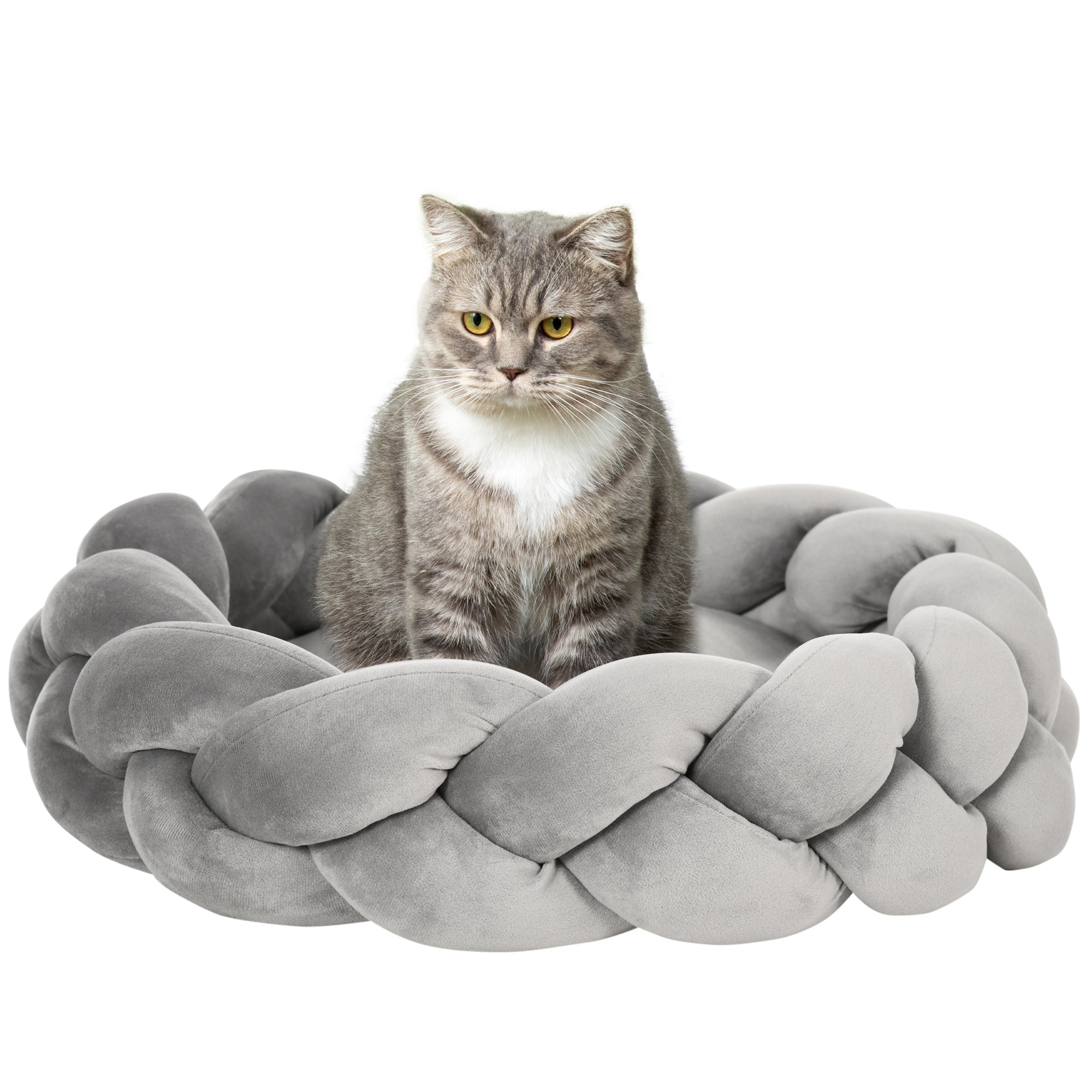 PawHut Haustierbett inkl. Kissen, Katzenbett, Hundekorb, waschbar, 55 cm x 55 cm x 14 cm, Grau
