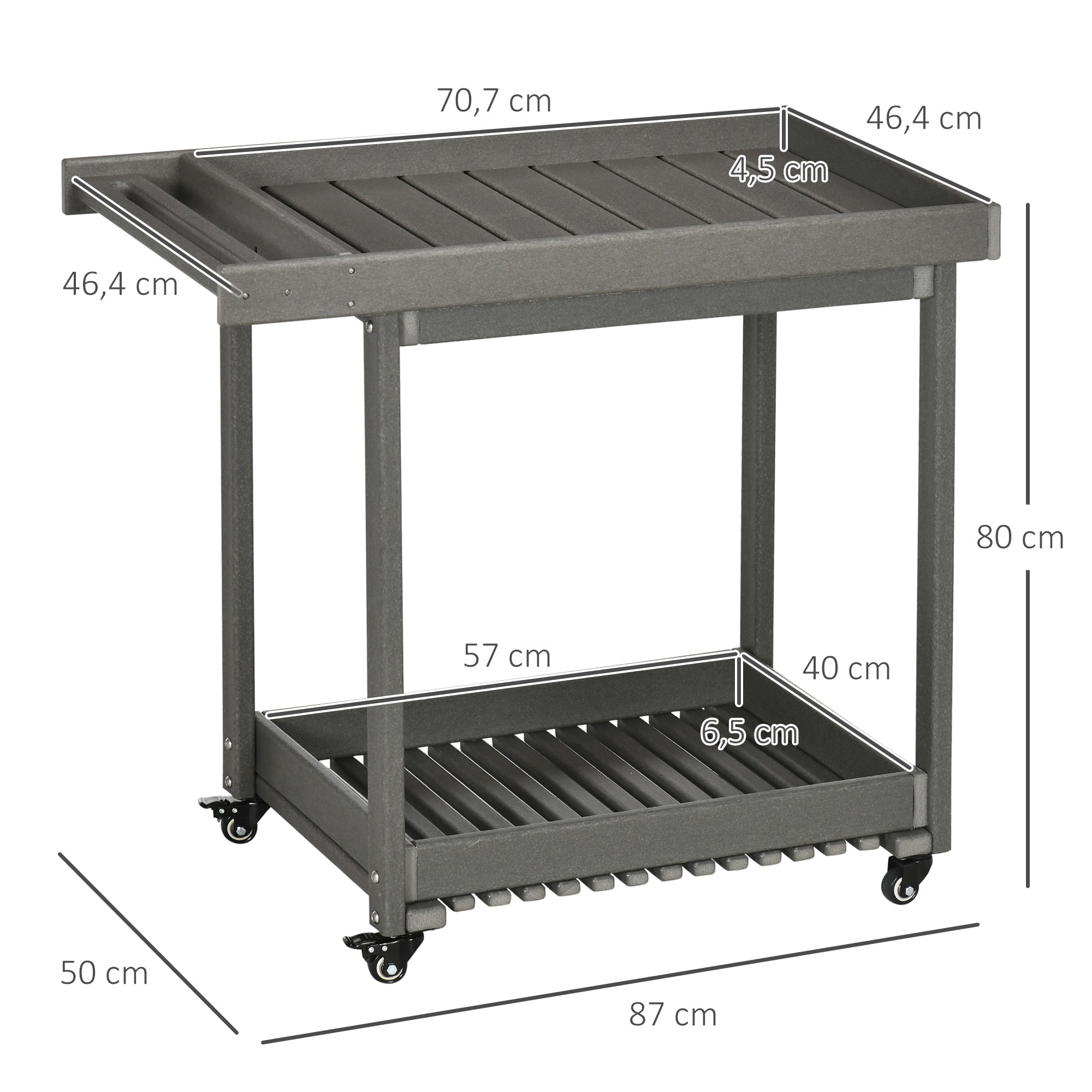 Outsunny Servierwagen mit Handtuchhaltern, 1 untere Ablage, 4 Rollen, 87 cm x 50 cm x 80 cm, Dunkelgrau