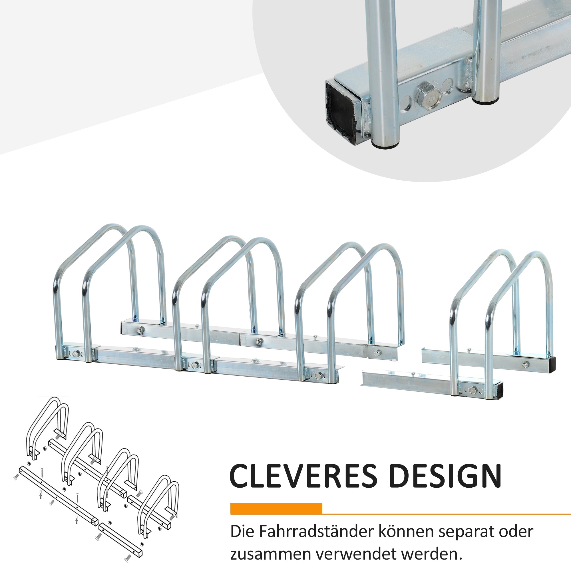 HOMCOM Fahrradständer für 4 Fahrräder, Boden- & Wandmontage, 110x33x27cm, Silber
