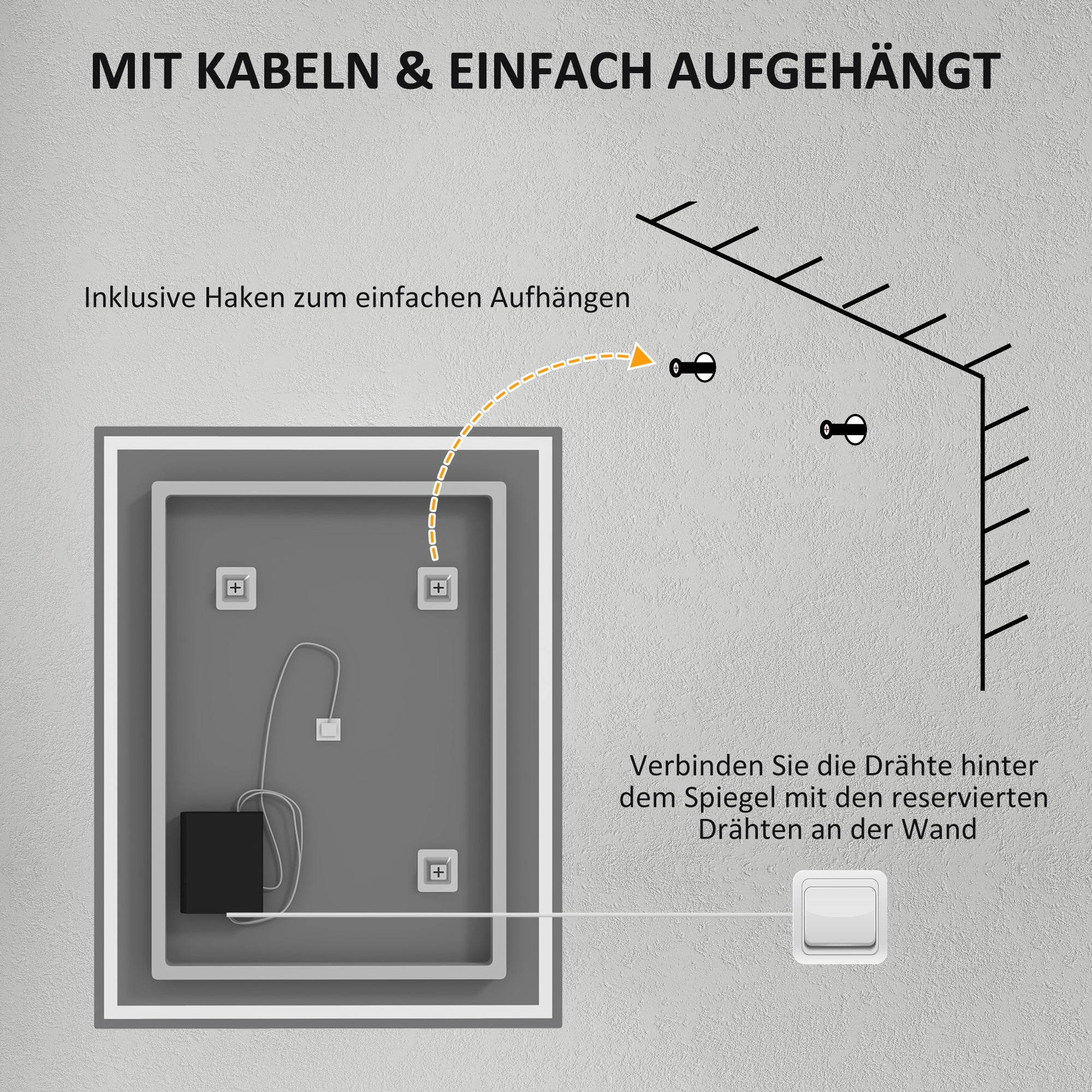 HOMCOM Badspiegel mit Beleuchtung 90x70 cm LED Spiegel Wandspiegel mit Memory-Funktion 3 Lichtfarben Silber