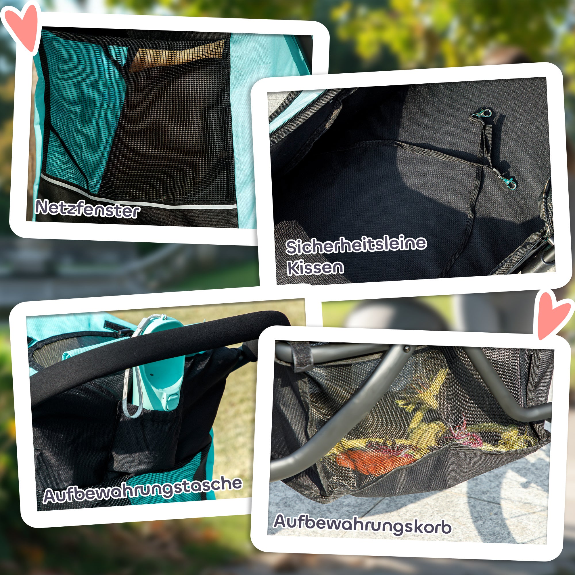 PawHut Hundebuggy, Haustierwagen für kleine Hunde und Katzen, mit Aufbewahrungskorb, Ein-Klick-Faltdesign, Türkis