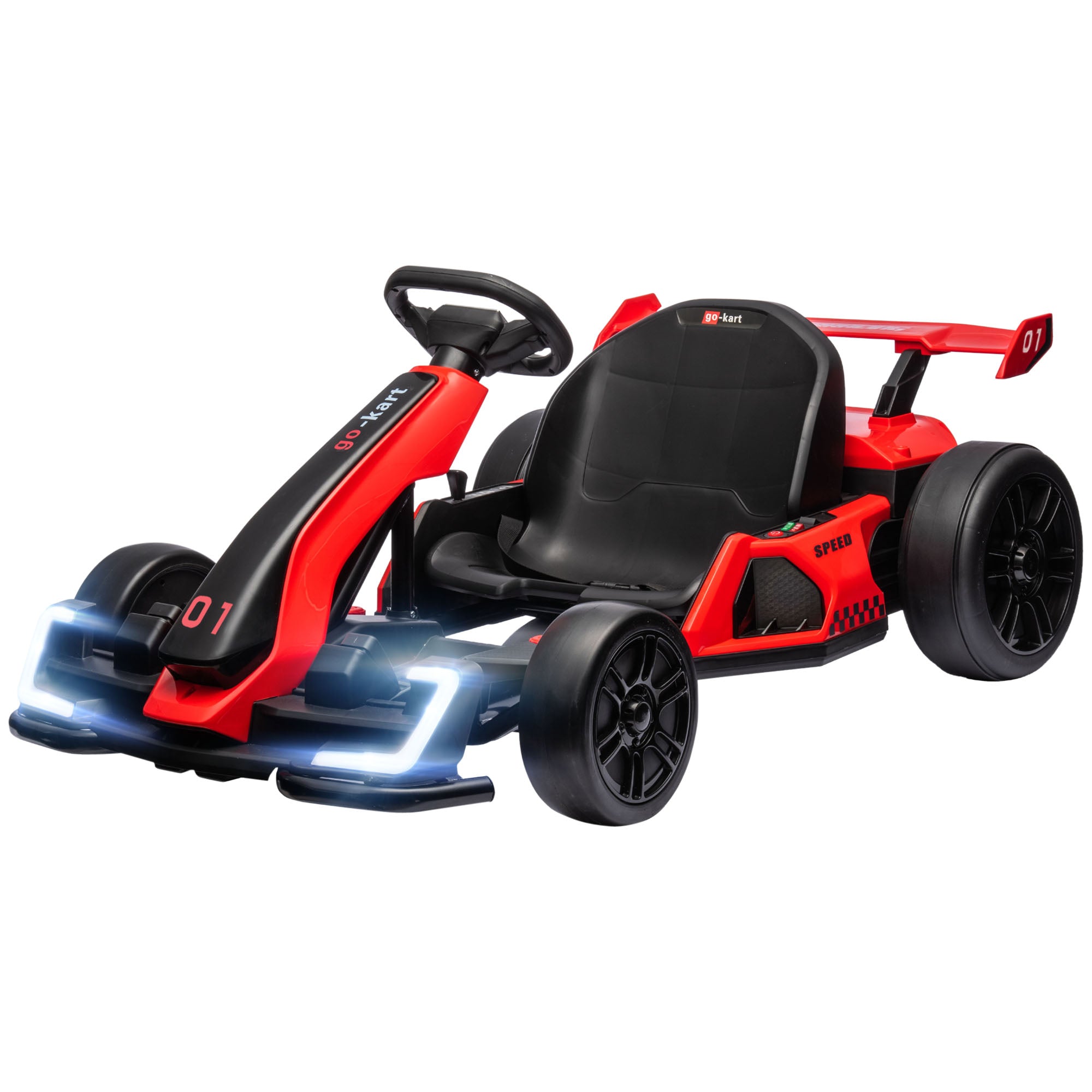 HOMCOM Go-Kart für Kinder, Elektro-Kart mit Hupe und Musikfunktion, verstellbarer Sitz, bis 12 km/h, Kunststoff, Metall, Rot