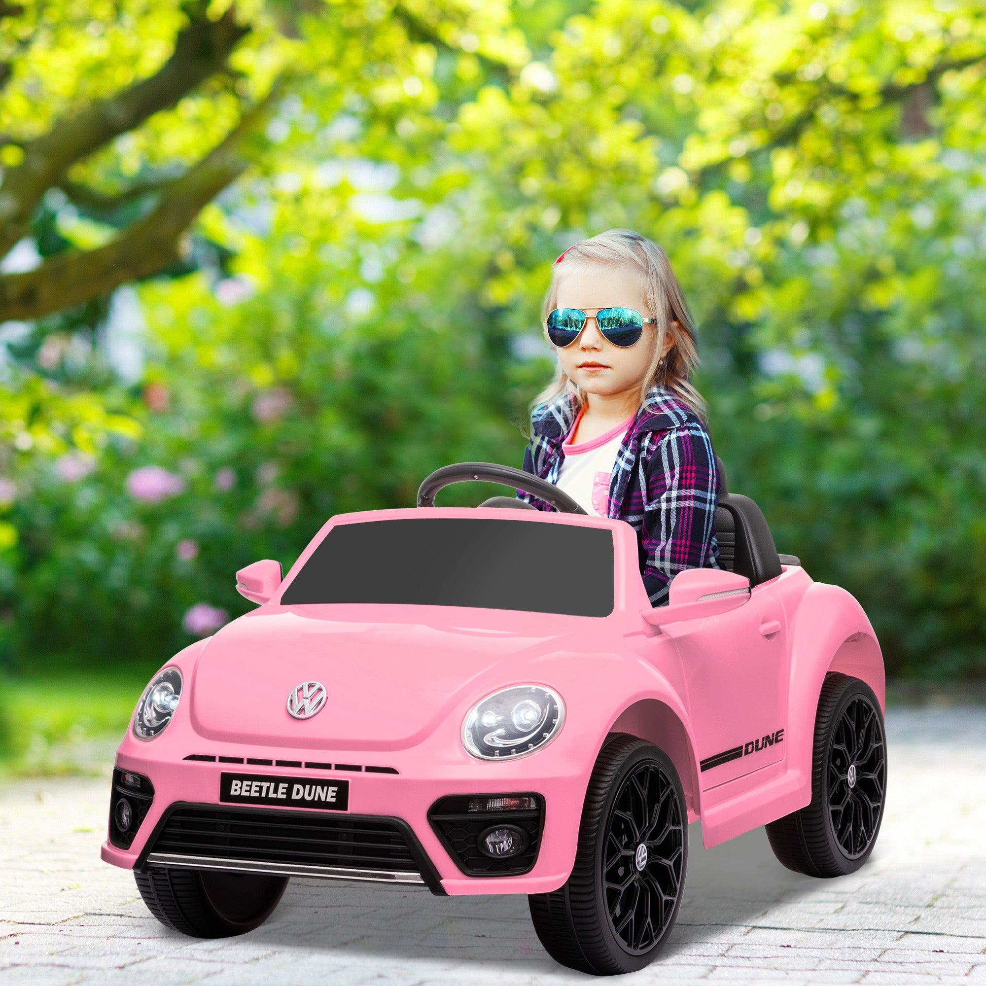 AIYAPLAY Elektro-Kinderfahrzeug, VW Käfer, 3-5 km/h, mit Fernbedienung & Musik, Rosa