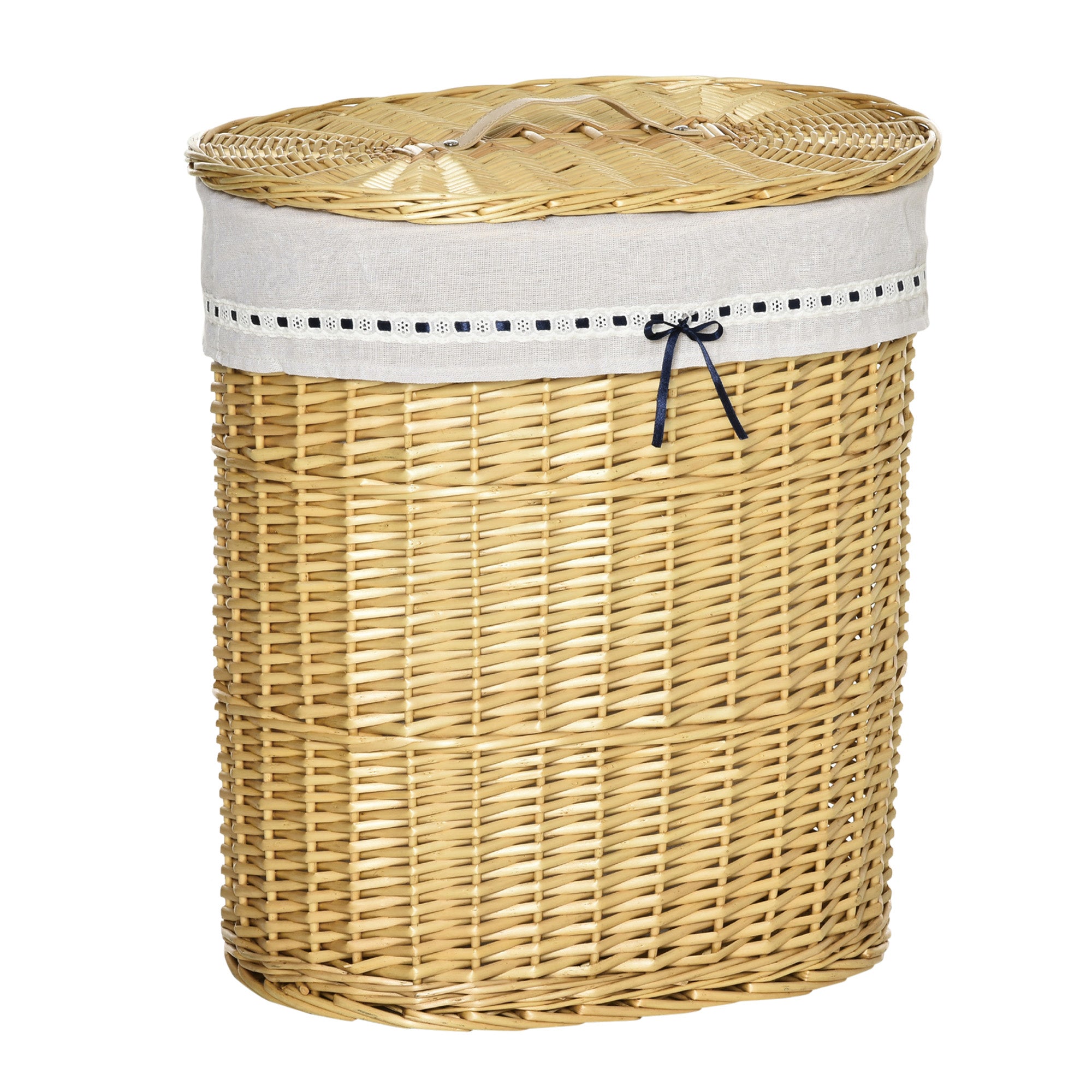 HOMCOM Wäschekorb aus Weide mit Deckel Wäschesammler mit Griff, herausnehmbarer Wäschesack, Laundry Baskets Wäschebox für Badezimmer Waschküche Schlafzimmer Natur