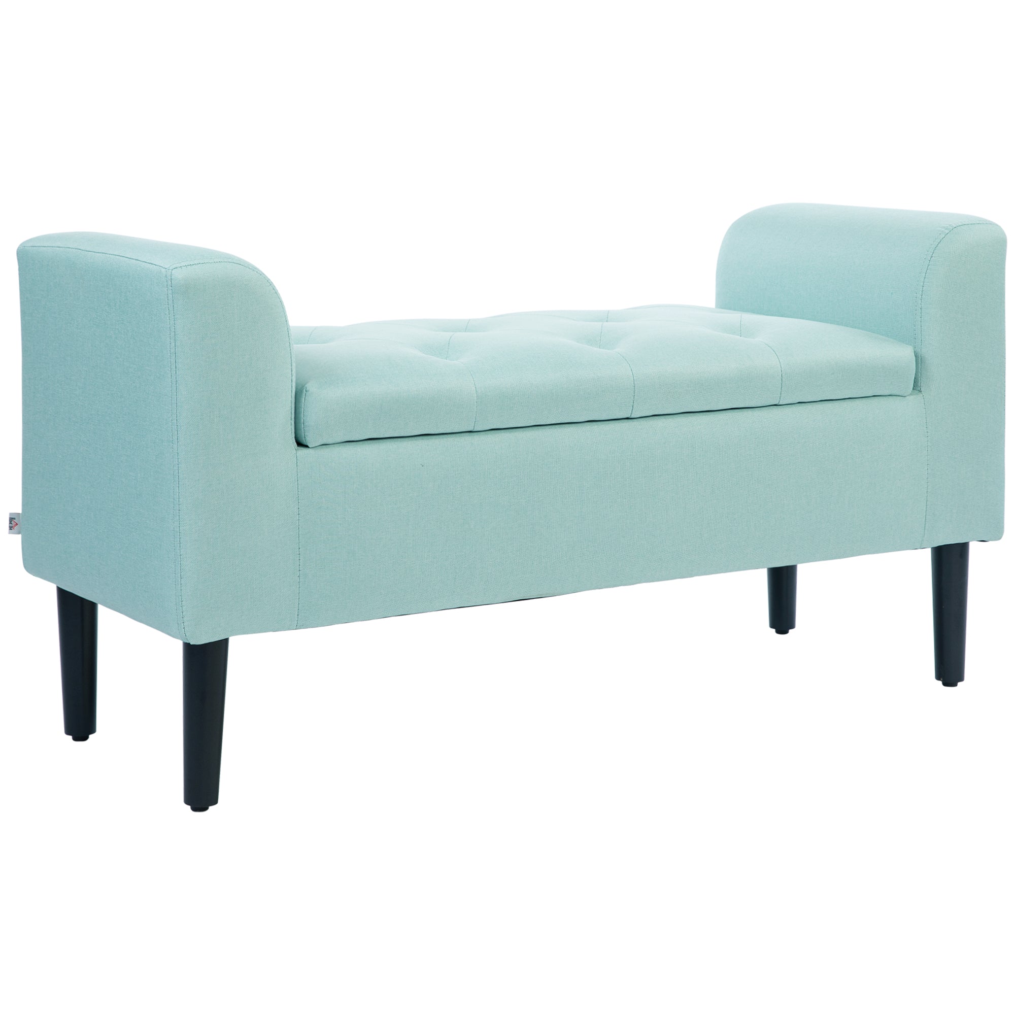 HOMCOM Sitzbank mit Stauraum, Polsterbank, belastbar bis 130 kg, Leinenoptik, Kautschukholz, 116 x 44 x 58 cm, Grün