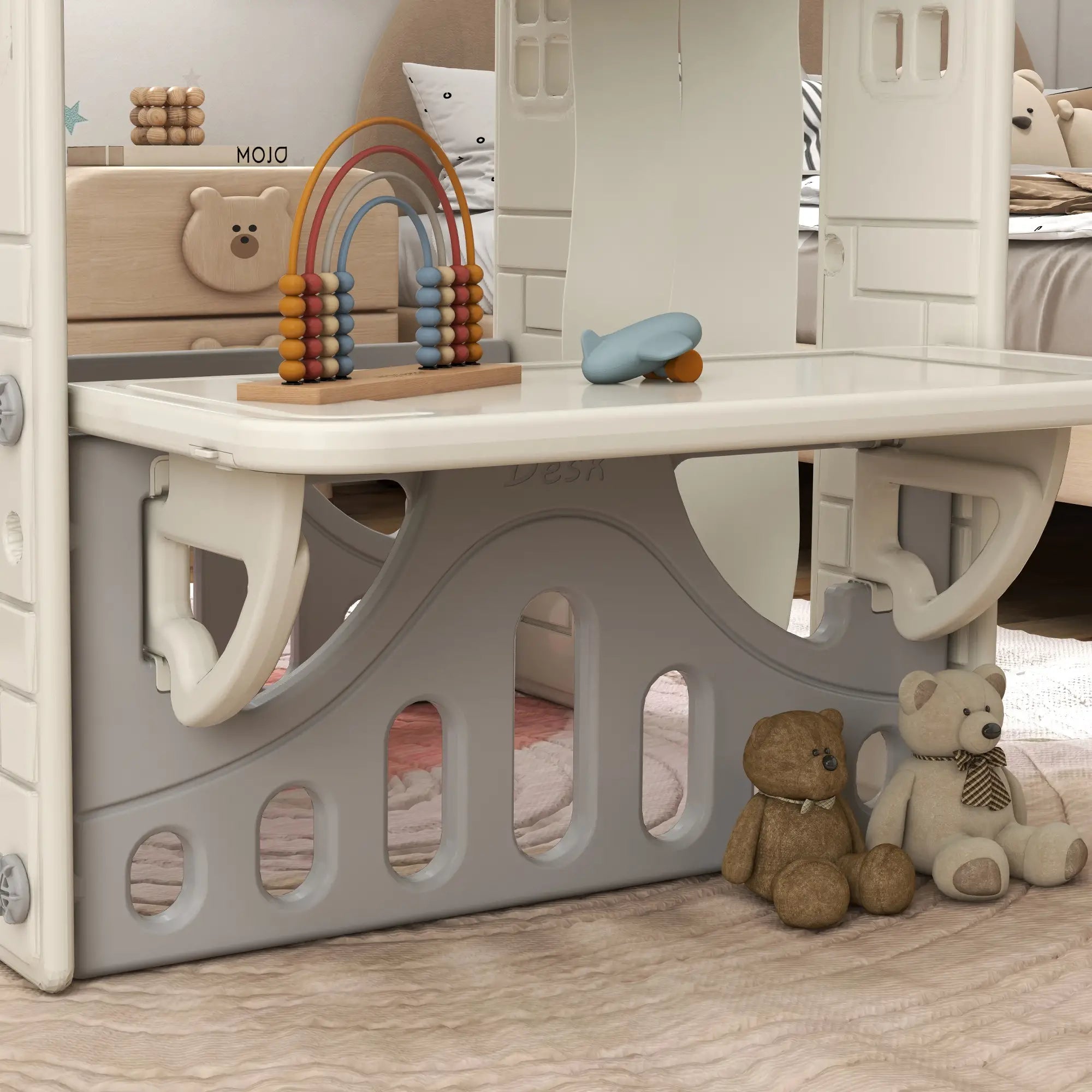 AIYAPLAY Spielhaus Kinderhaus Indoor mit Servierstation & Vorhängen