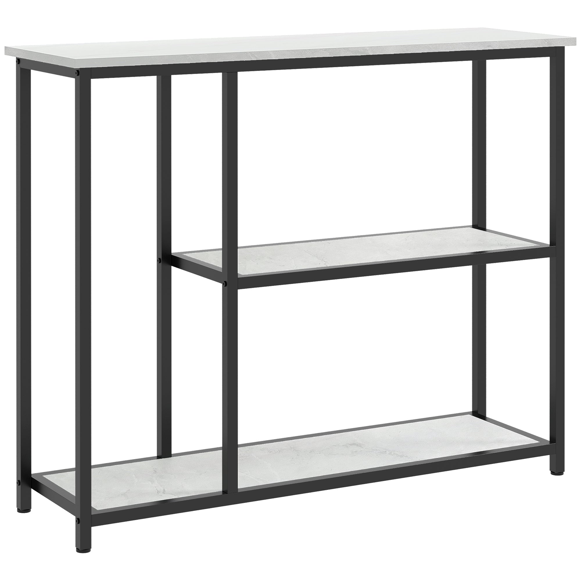 HOMCOM Konsolentisch im Industriedesign, 2 Regale, Marmor-Optik, Schwarz + Weiß