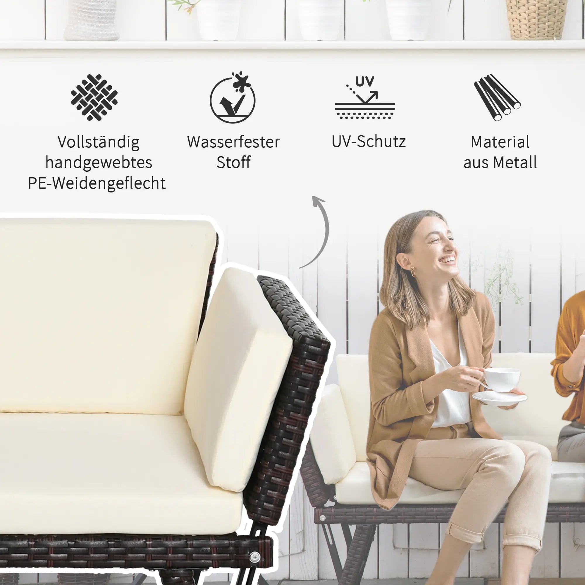 Outsunny Polyrattan Gartensofa 2-Sitzer klappbare Armlehnen