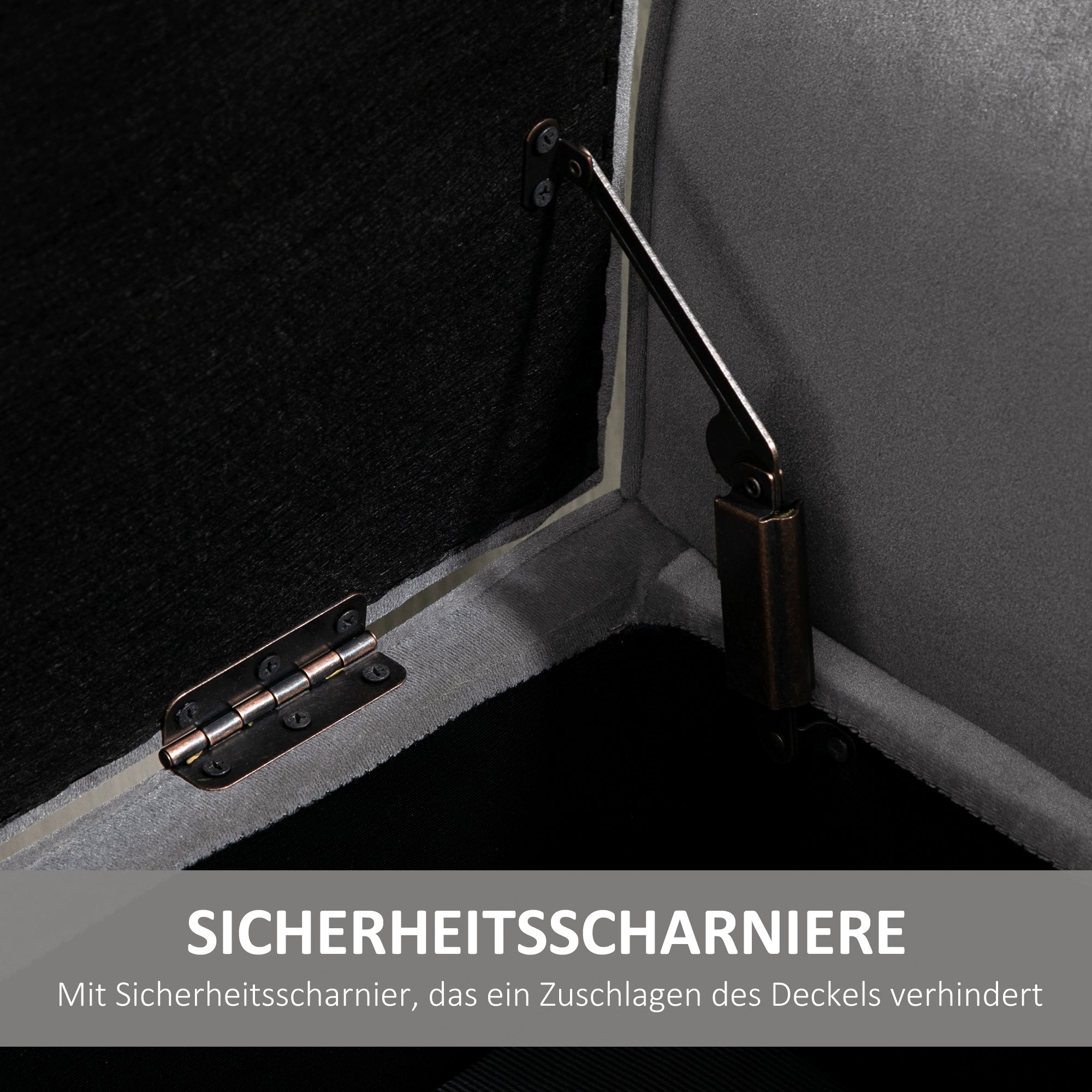 HOMCOM Polsterbank mit Stauraum und Armlehnen, Truhenbank für Flur, Schlafzimmer, Wohnzimmer, 118 x 42 x 66 cm, Dunkelgrau