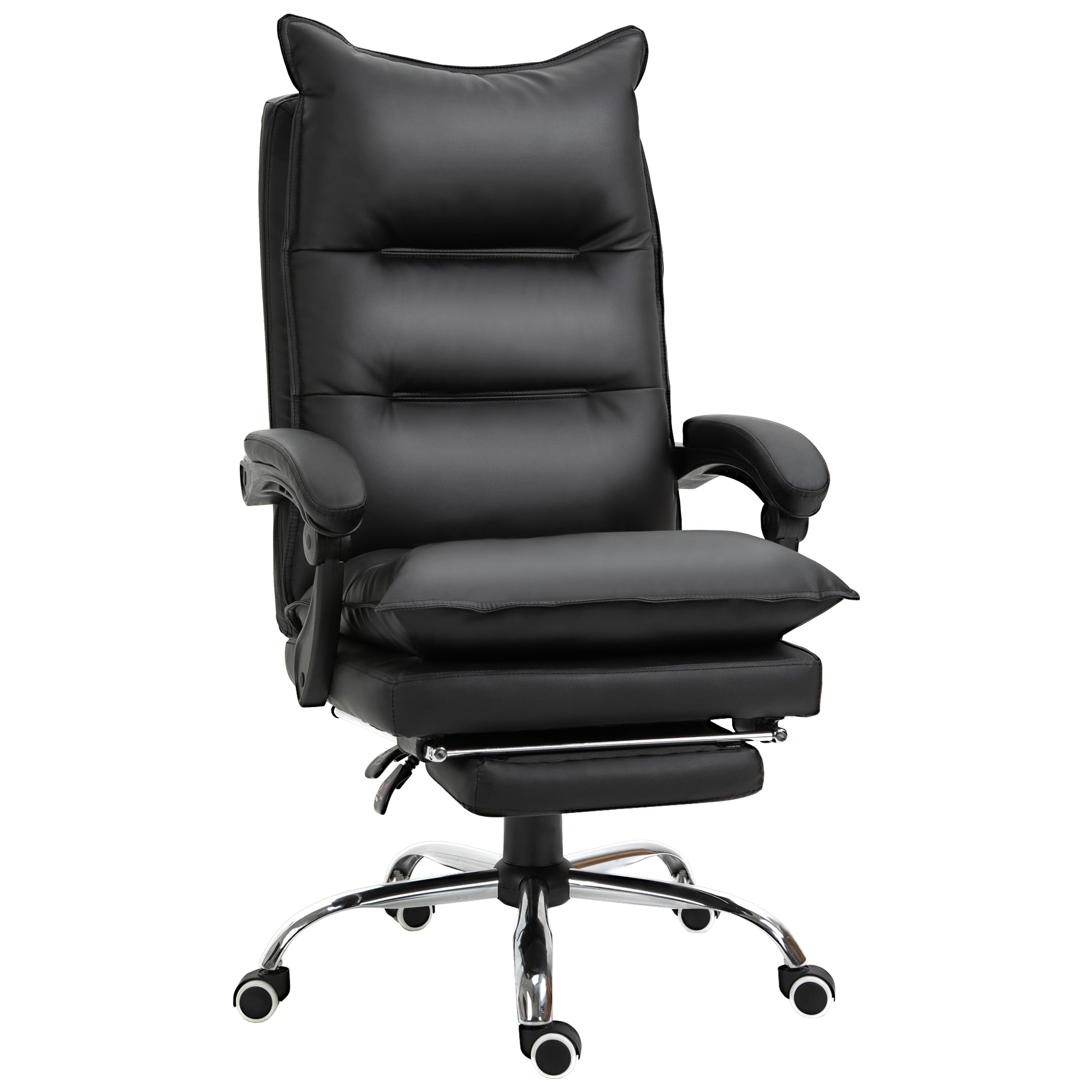 Vinsetto Bürostuhl mit Liegefunktion, ergonomisch Schreibtischstuhl, höhenverstellbar Drehstuhl mit Fußstütze, gepolstert, bis 135 kg belastbar, für Büro, Arbeitszimmer, Schwarz