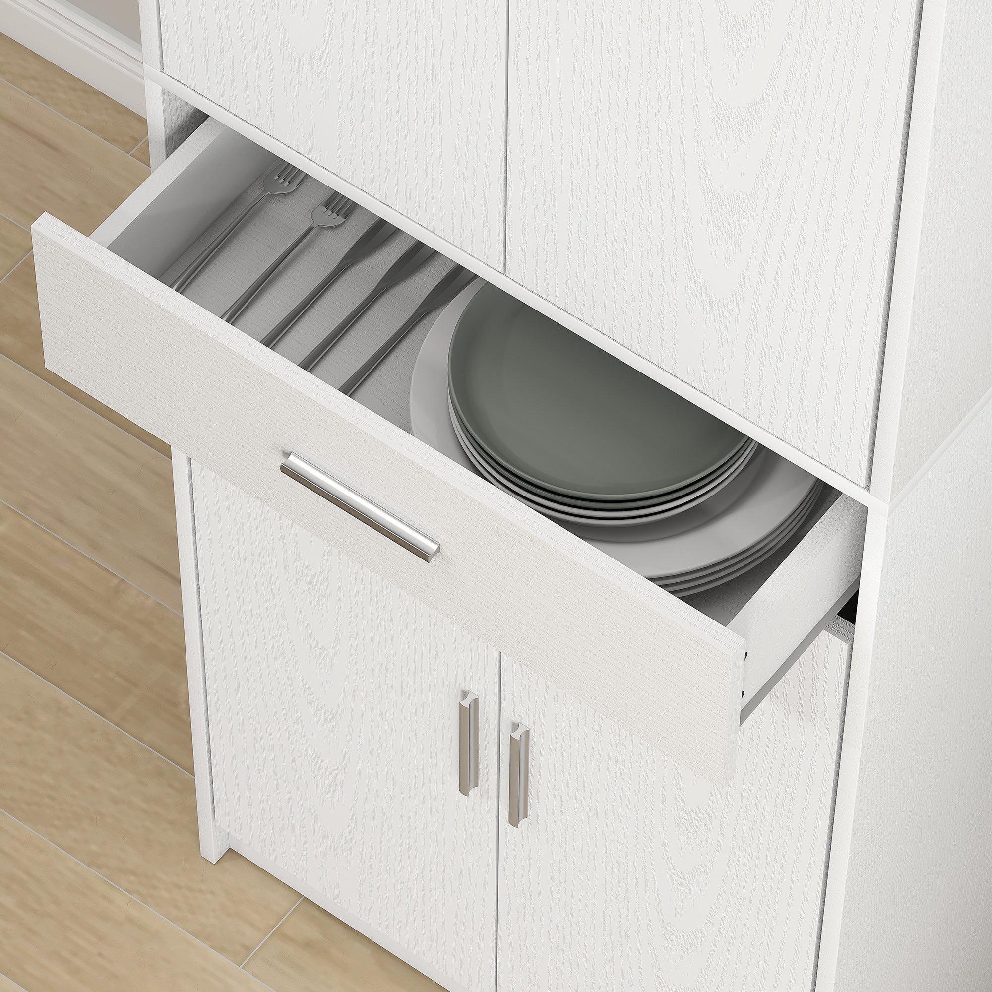 HOMCOM Küchenschrank, 3-stufig verstellbare Regale, Spanplatten, MDF, viel Stauraum, Weiß