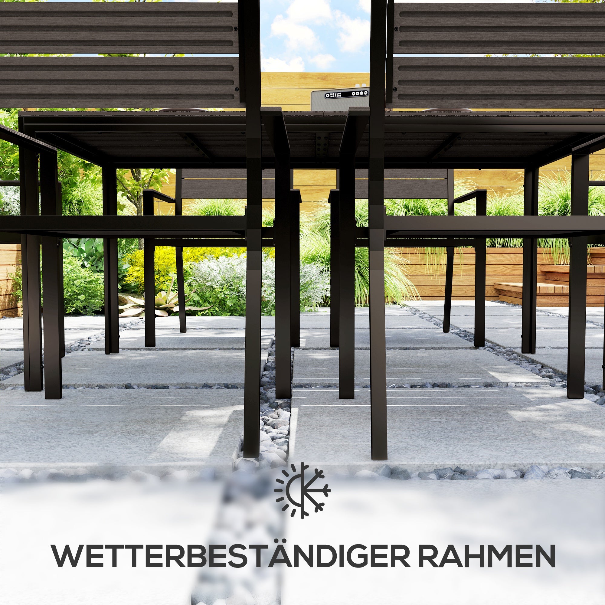 Outsunny Sitzgruppe 7-teilig Essgruppe für 6 Personen Esstisch mit 6 Stühlen geschlitzte Tisch Dunkelbraun