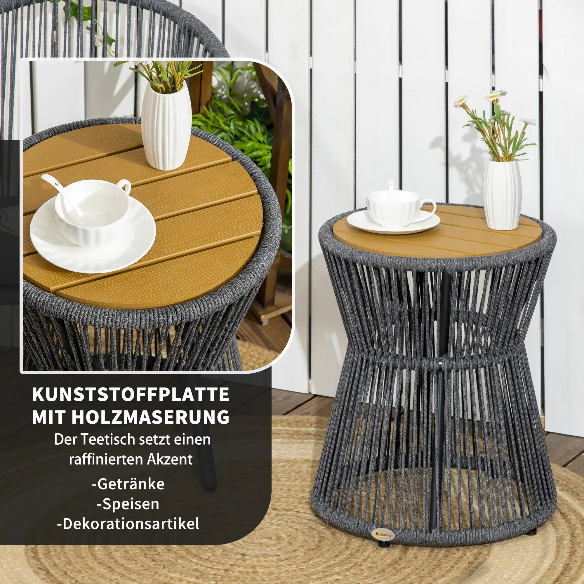 Outsunny Gartentisch Beistelltisch Boho-Stil wetterbeständig Rattan