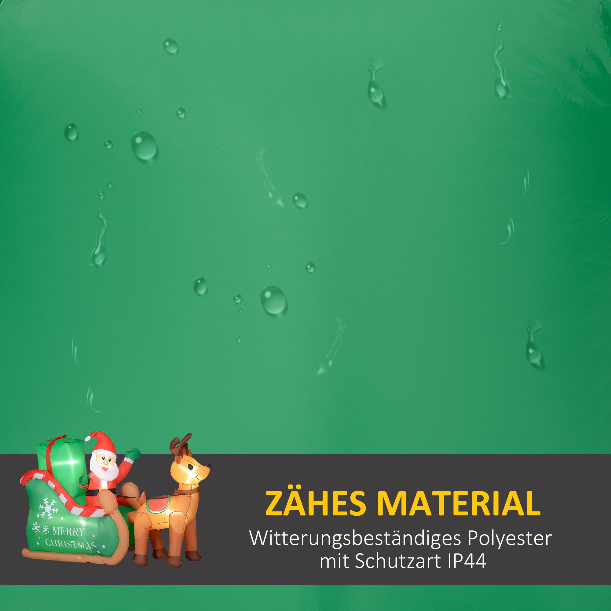 Outsunny Weihnachtsmann mit Schlitten & Rentier, aufblasbar, weiße LED-Beleuchtung, 210 x 80 x 140 cm