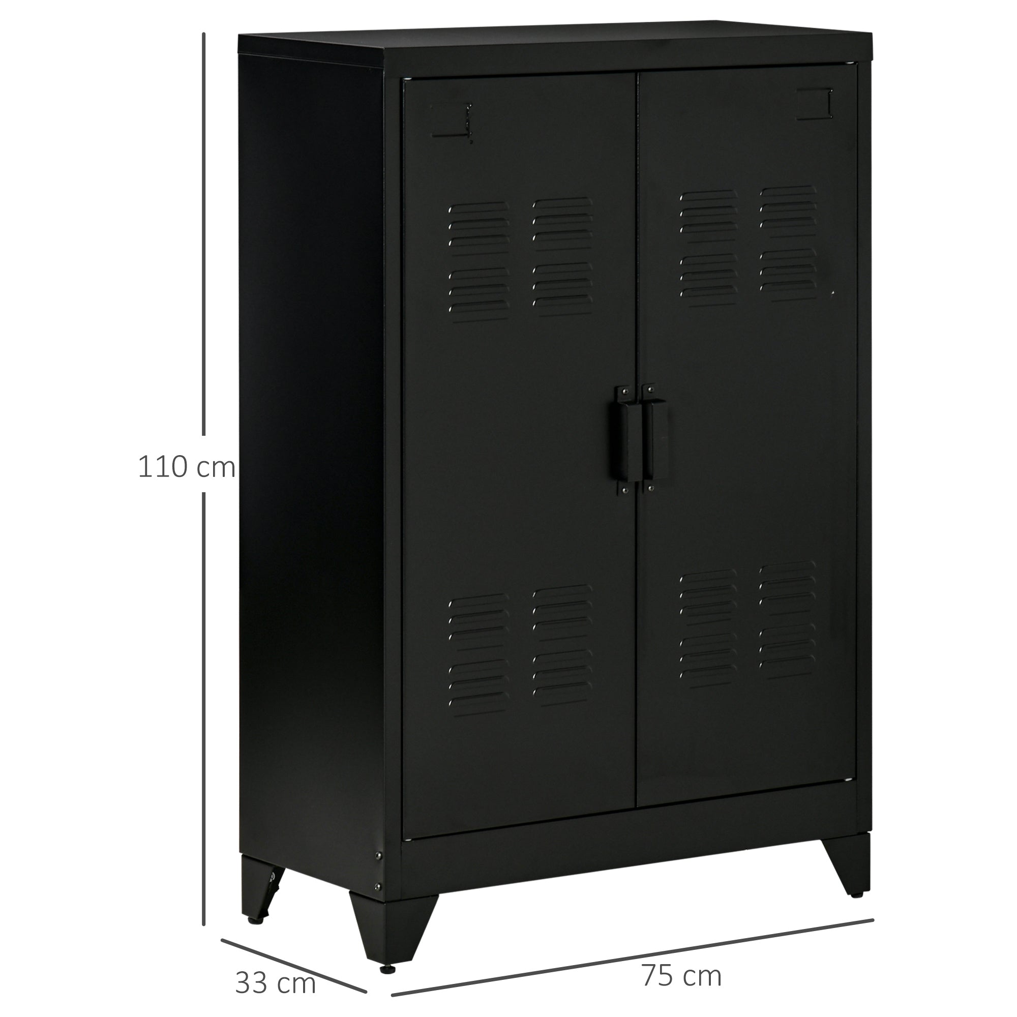 HOMCOM Aktenschrank Metallschrank Mehrzweckschrank mit magnetischer Lamellen-Doppeltür Verstellbarer Einlegeboden Büroschrank Aufbewahrungsschrank für Arbeitszimmer Wohnzimmer 75 x 33 x 110 cm Schwarz