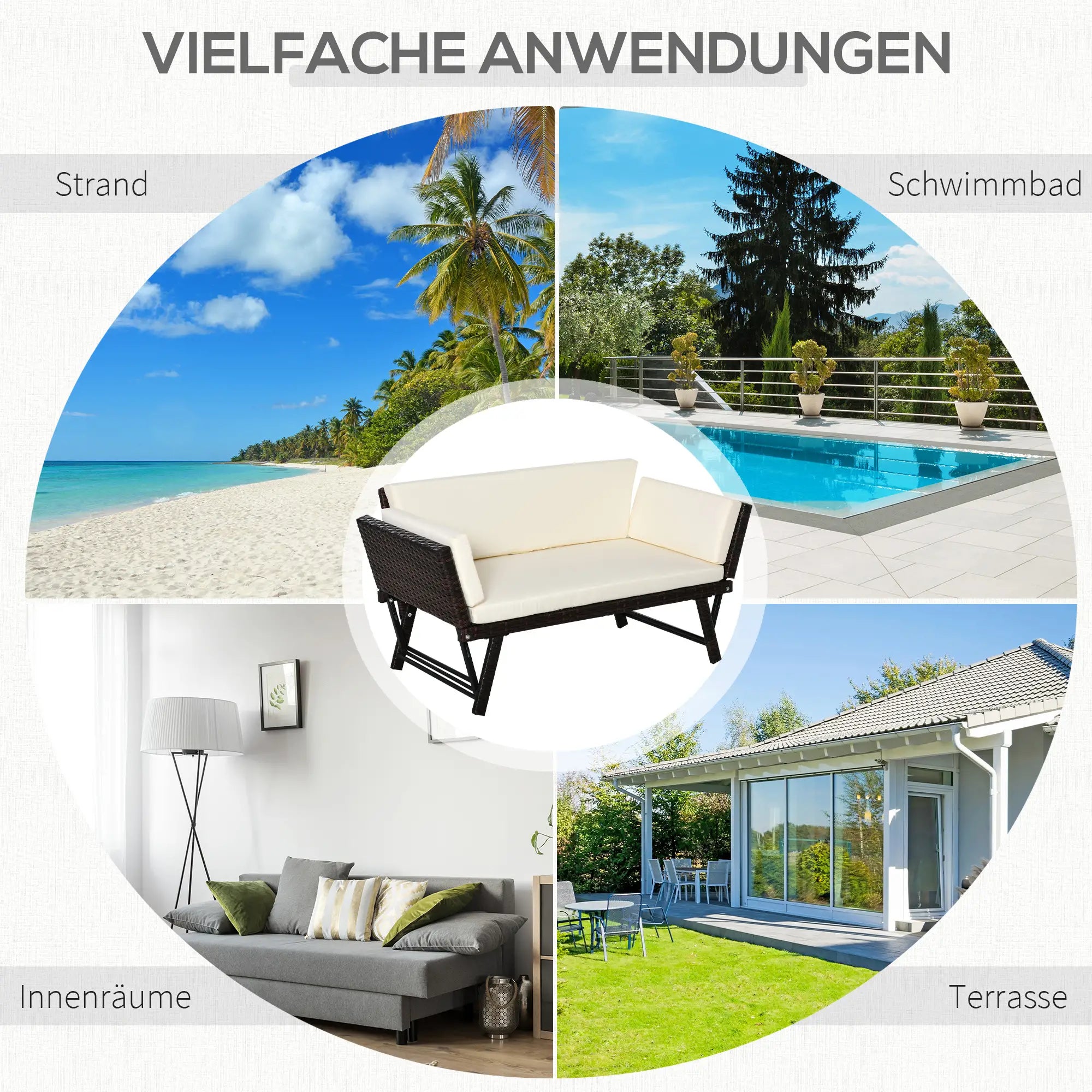 Outsunny Polyrattan Gartensofa 2-Sitzer klappbare Armlehnen