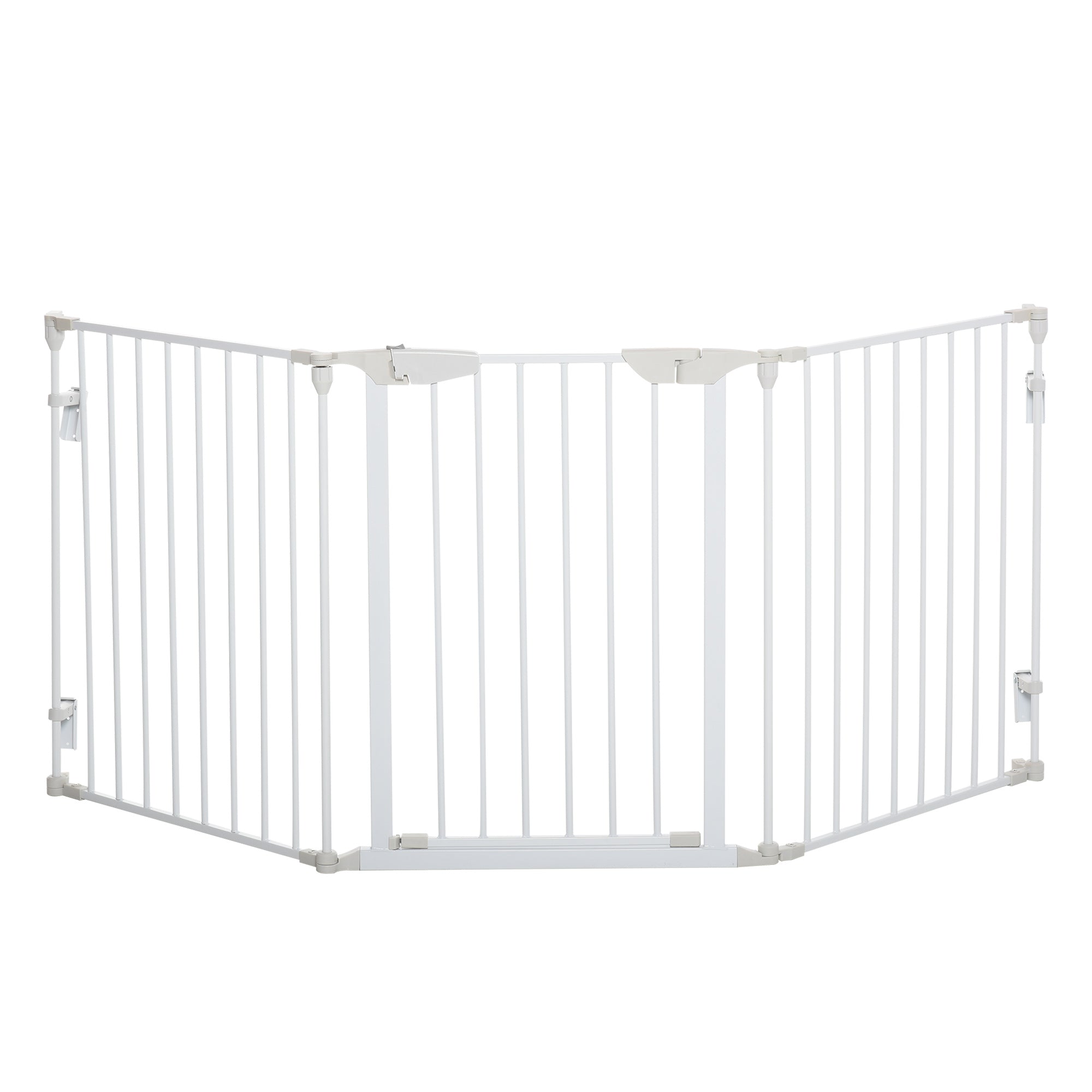 PawHut Absperrgitter für Hunde Schutzgitter Hundegitter Türschutzgitter 3 Elemente inkl. Sicherheitstür, Wandmontierte Haltung für Kamin & Ofen, Metall Weiß 180 x 3 x 74,5 cm