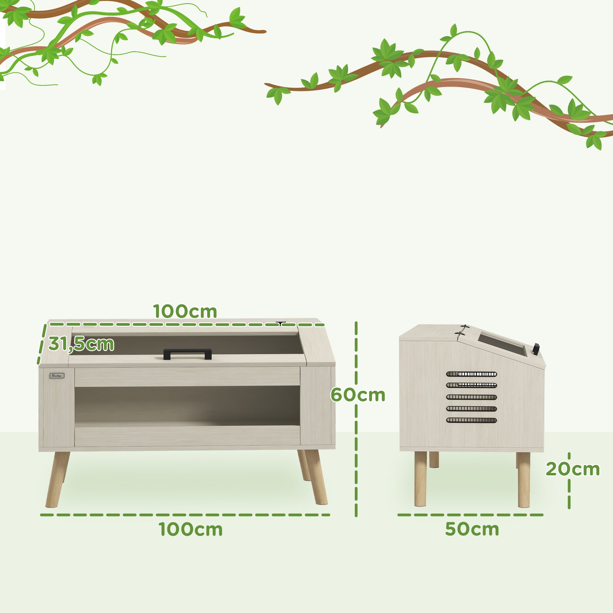 PawHut Reptilienbox, Eidechsenkasten, 140 Liter, Heizkissen-kompatibel, Glasfenster