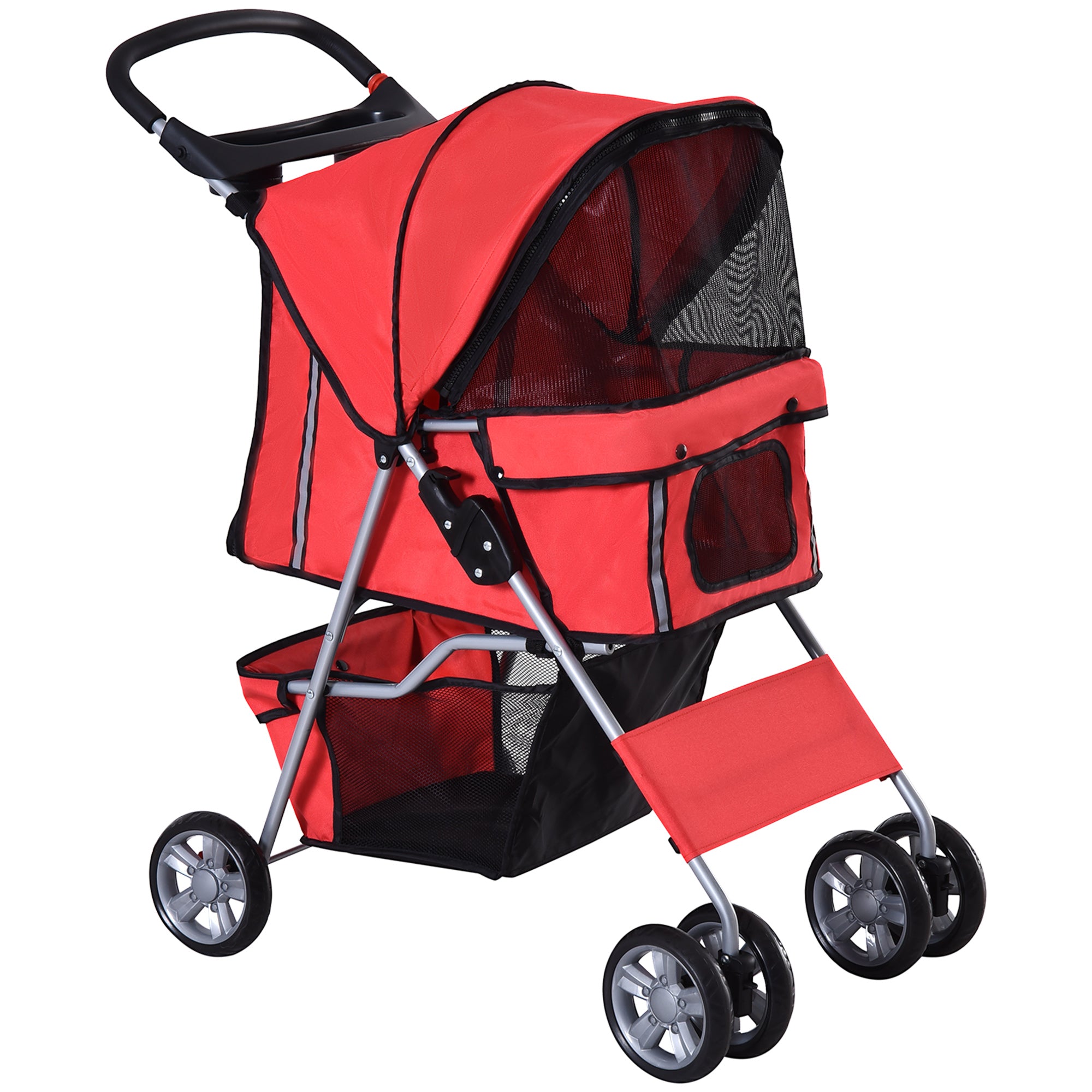 PawHut Hundewagen Hundetrolley bis 10 kg Klappbar mit Becherhalter Sonnendach Rot